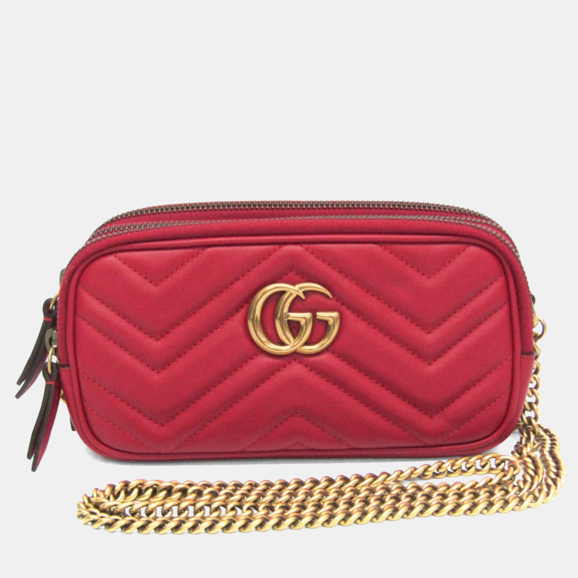 

Gucci GG Marmont Leather Shoulder Bag Red Color