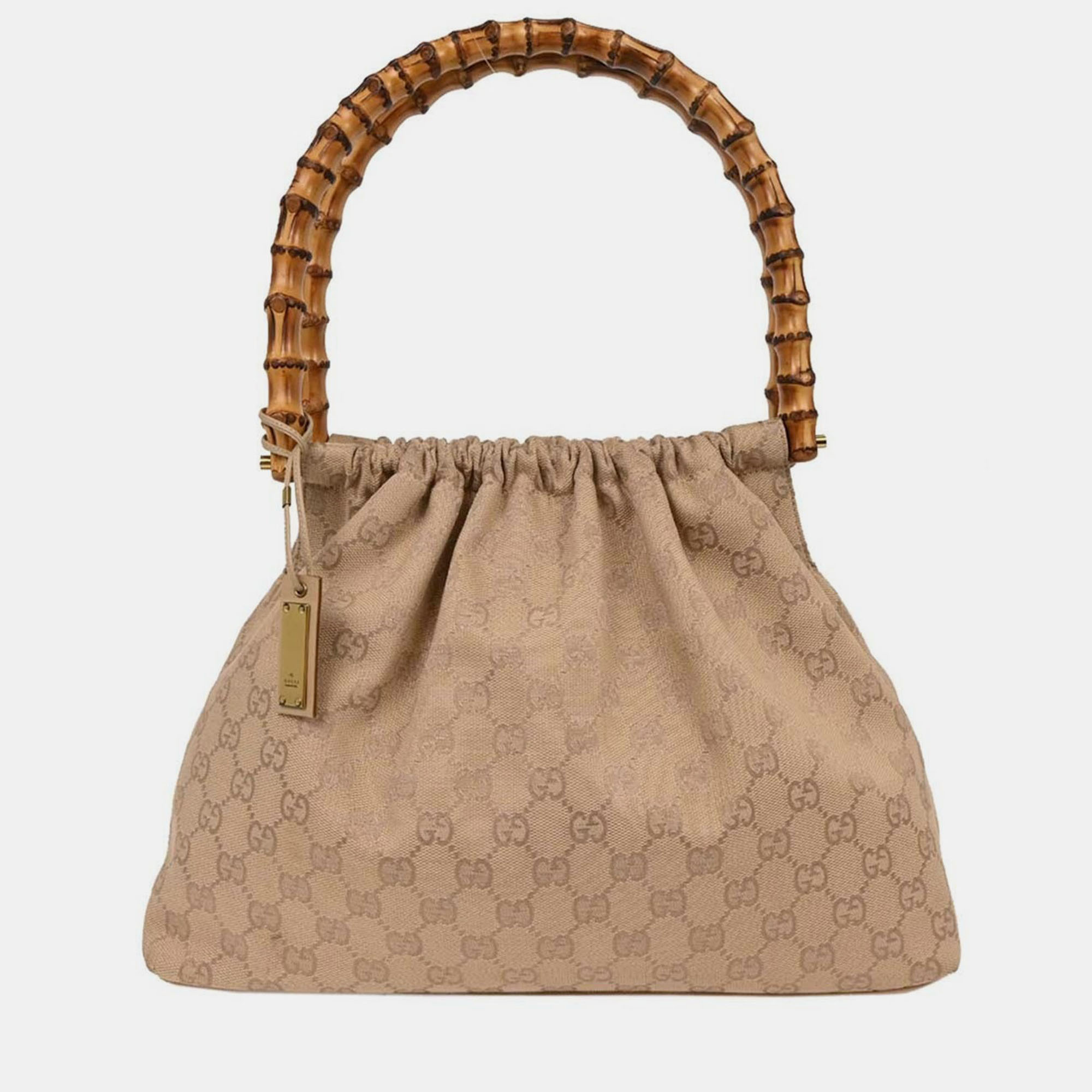 

Gucci Beige Canvas Bamboo GG Handbag