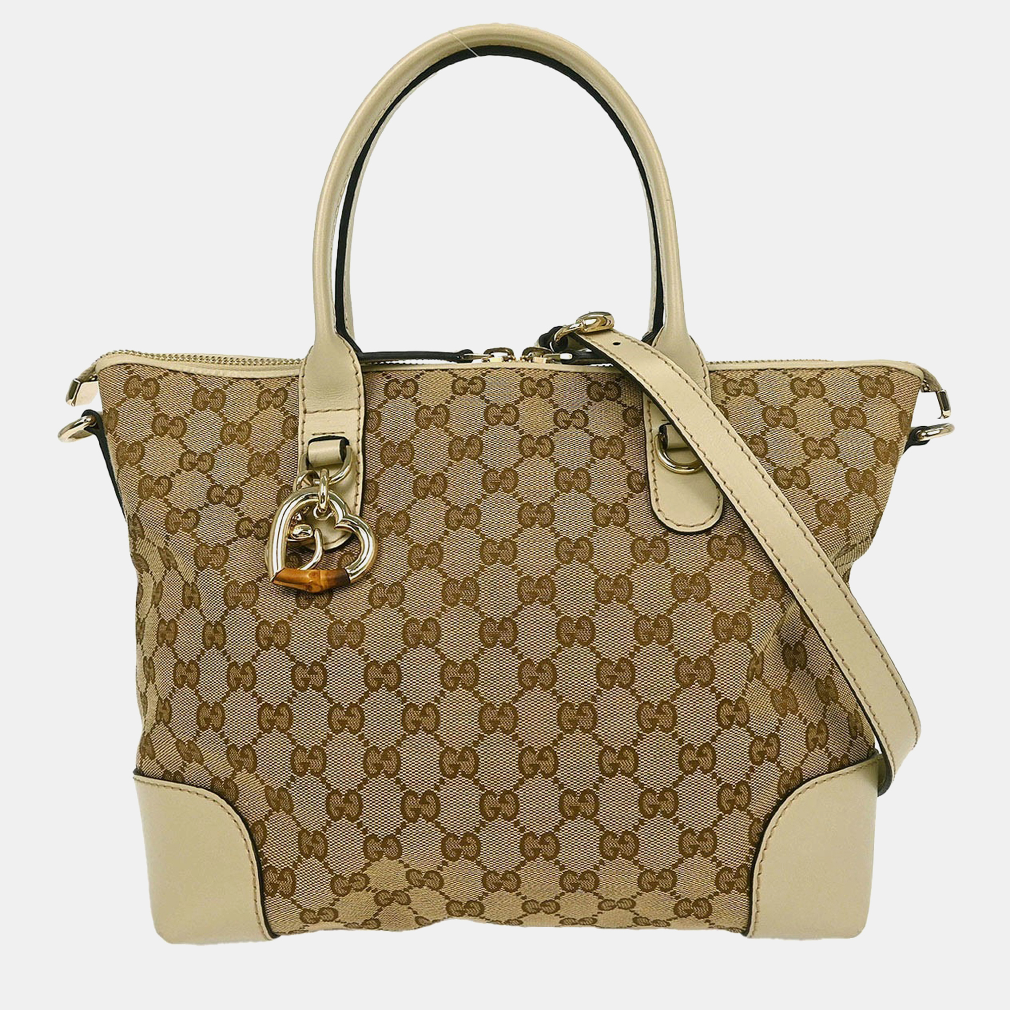 Pre-owned Gucci Beige Heart Bit Gg 2way Tote Bag In Sand
