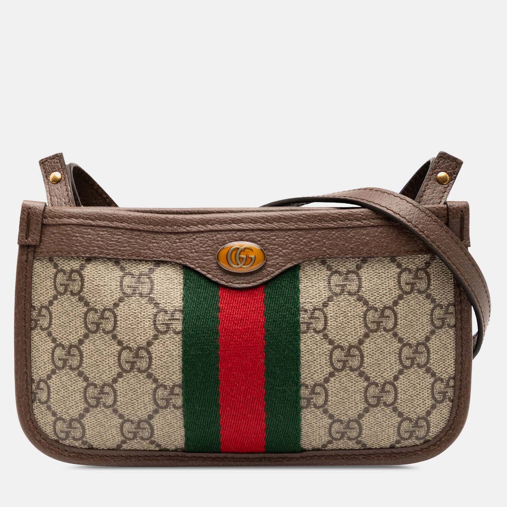 

Gucci Beige Brown GG Supreme Web Ophidia Crossbody