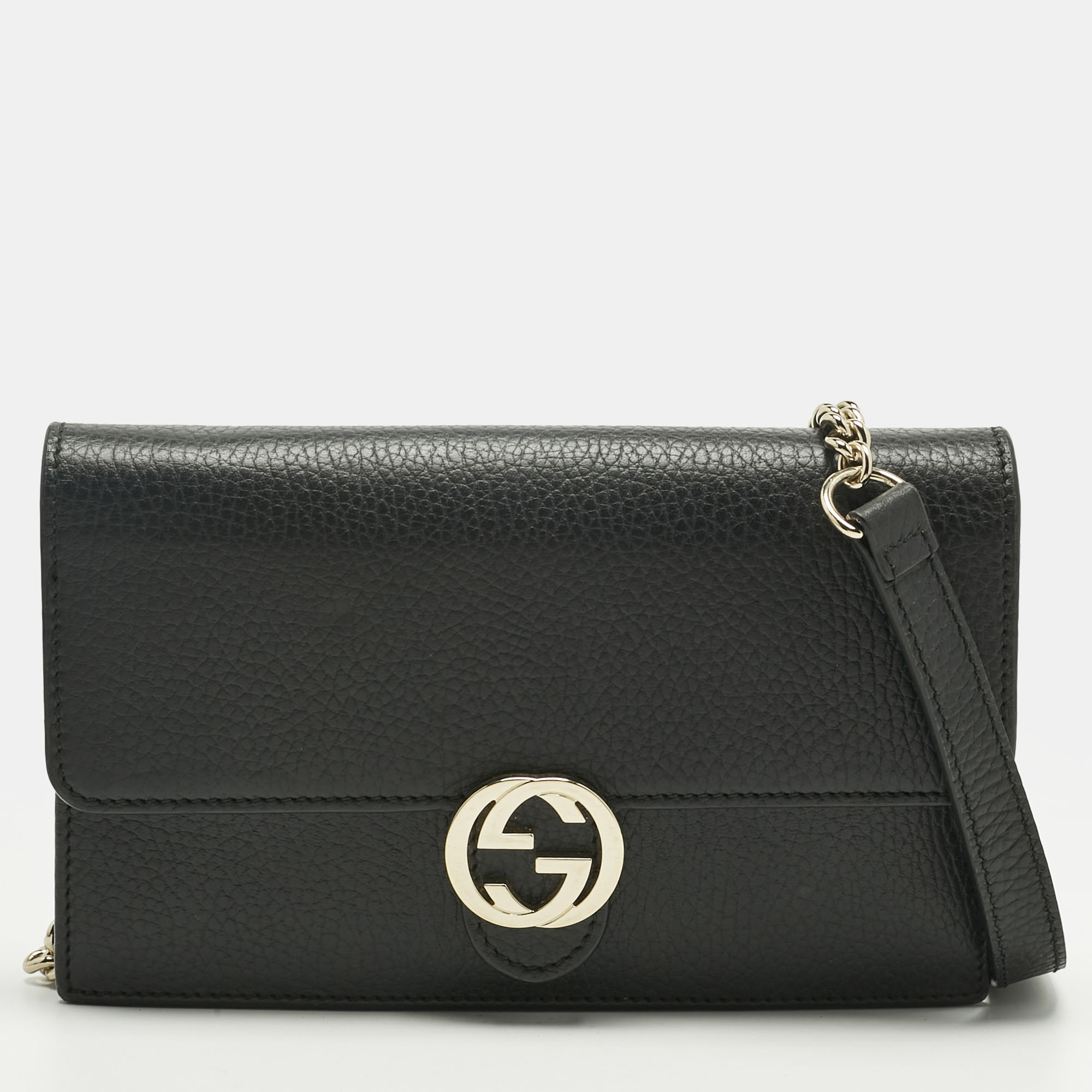 

Gucci Black Leather Interlocking G Wallet On Chain