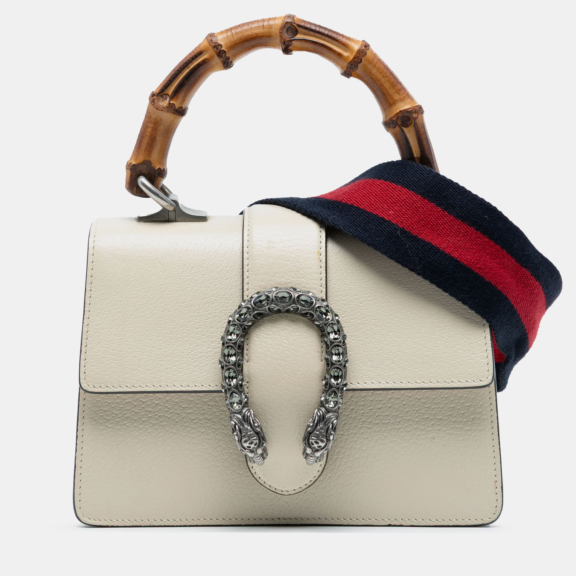 

Gucci White Mini Leather Bamboo Dionysus Web Satchel