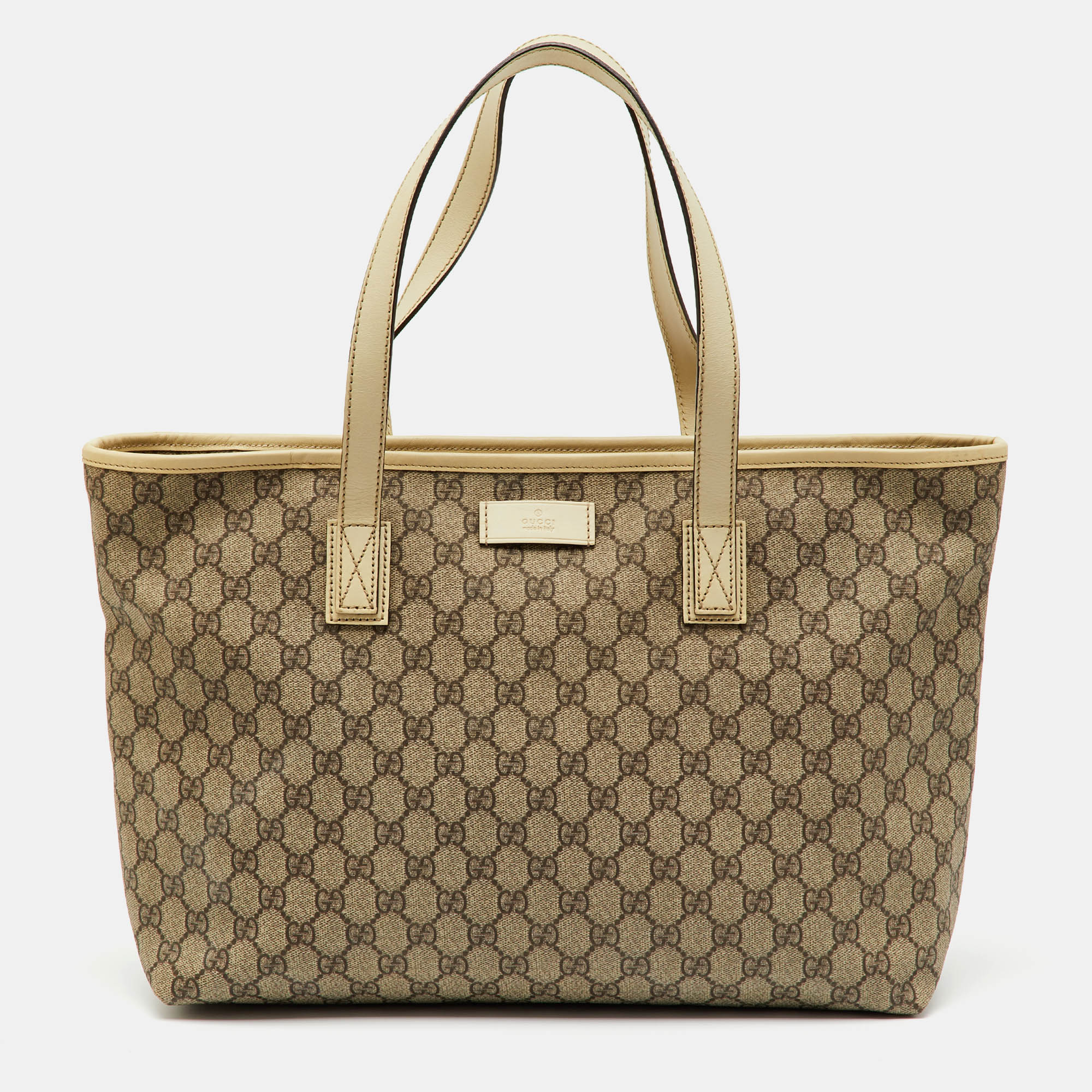 Pre-owned Gucci Beige/cream Gg Supreme Canvas And Leather Tote In Sand