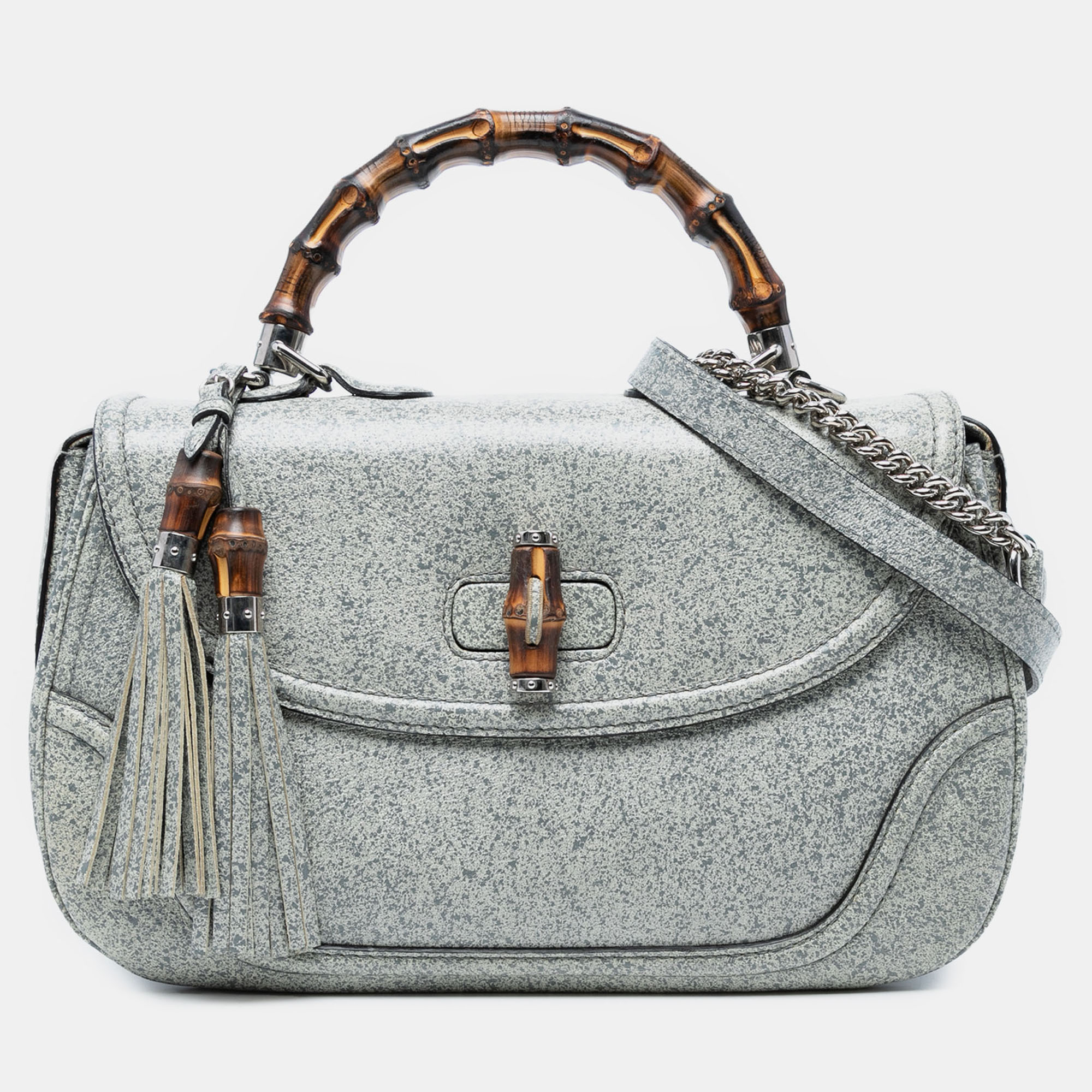 

Gucci Grey Large Speckled Leather New Bamboo Top Handle Bag