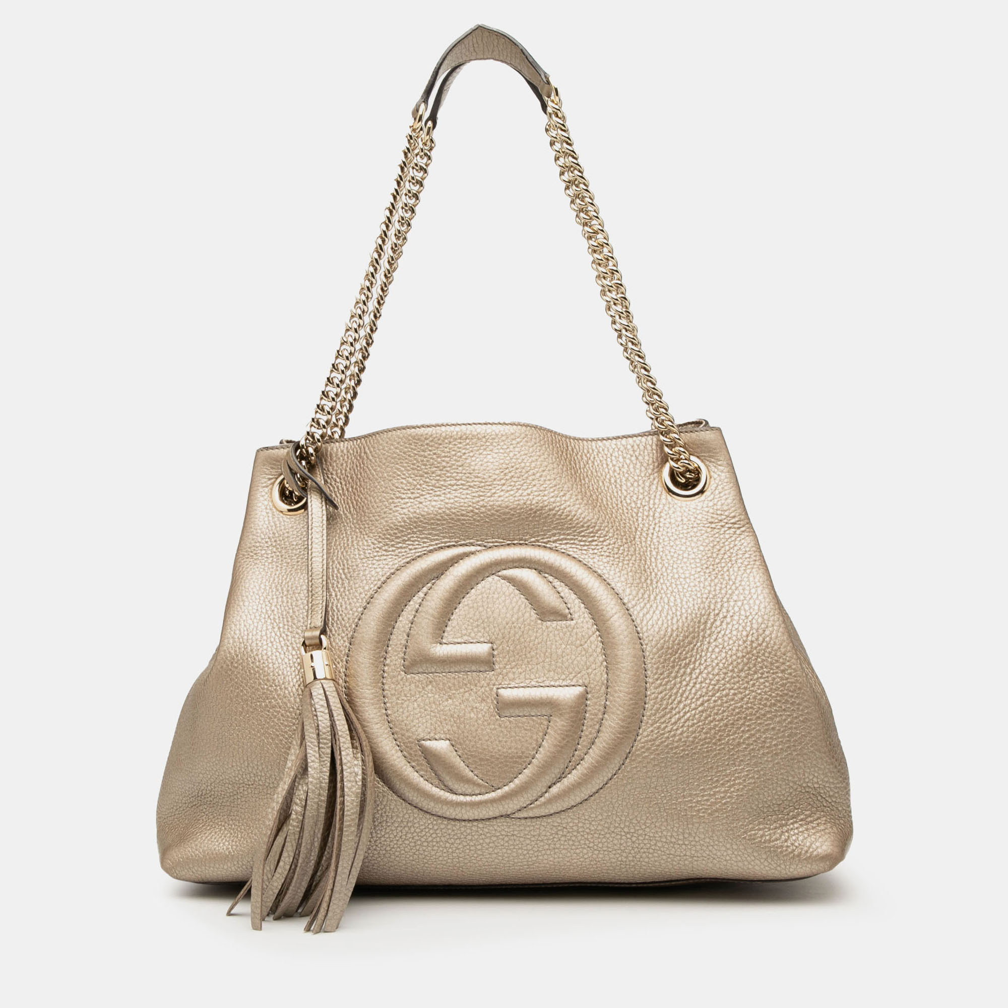 

Gucci Gold Medium Metallic Leather Soho Chain Tote