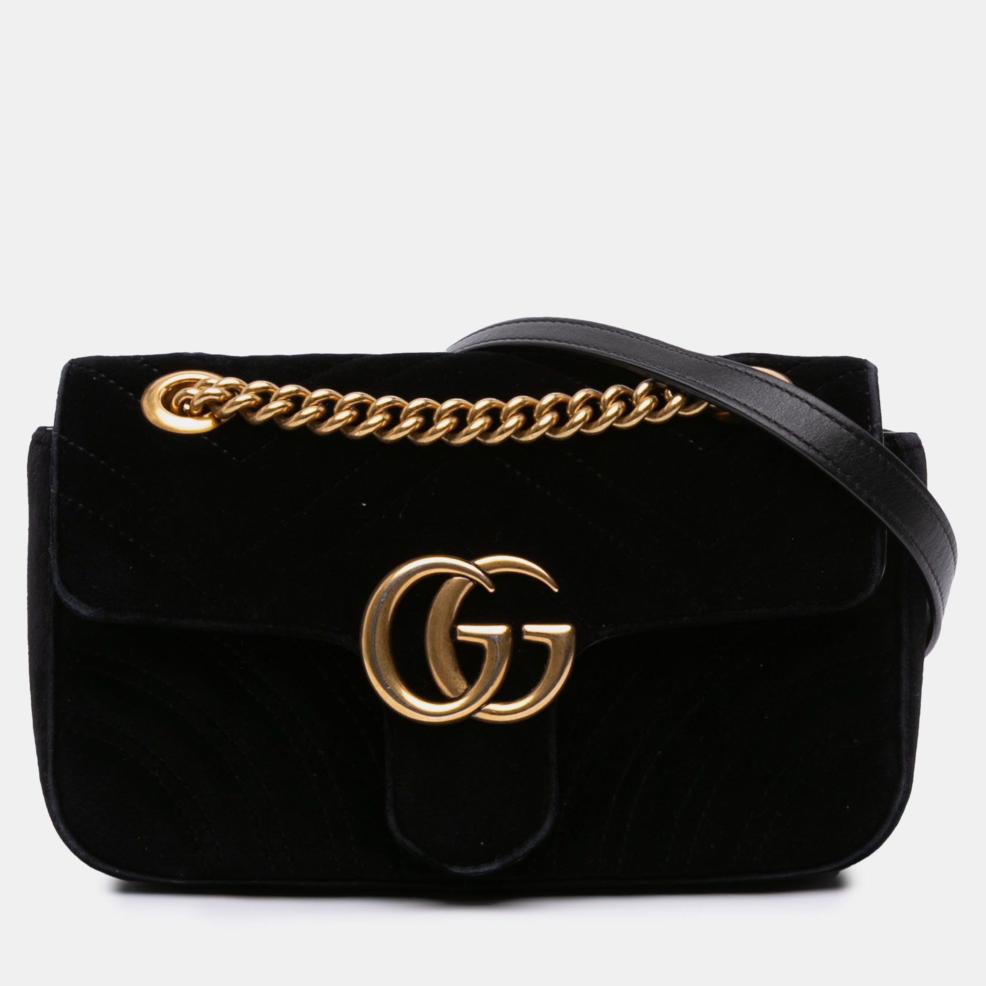 Pre-owned Gucci Black Small Gg Marmont Matelasse Velvet Shoulder Bag