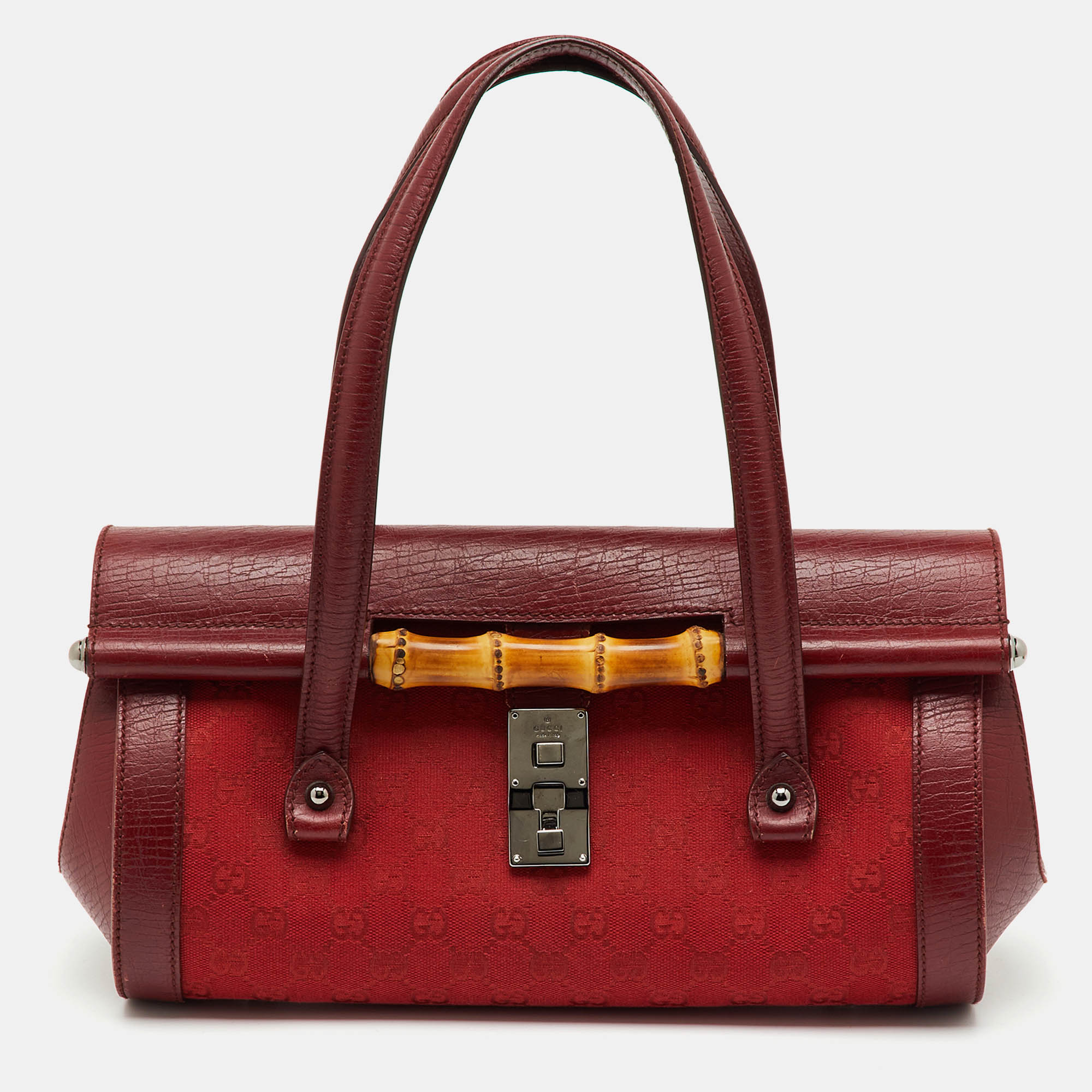 

Gucci Red GG Canvas and Leather Bamboo Bullet Bag