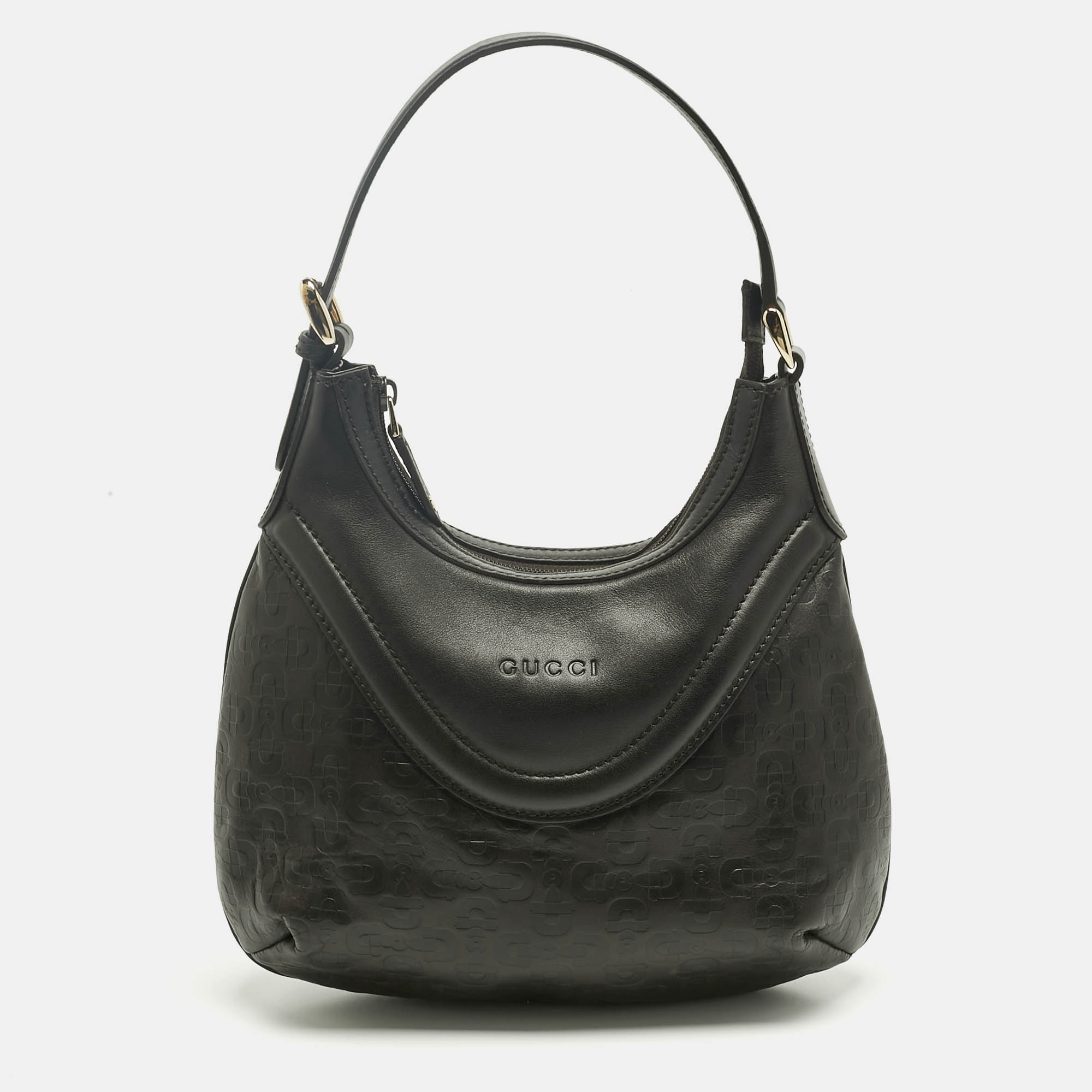 

Gucci Choco Brown Horsebit Embossed Leather  Shoulder Bag