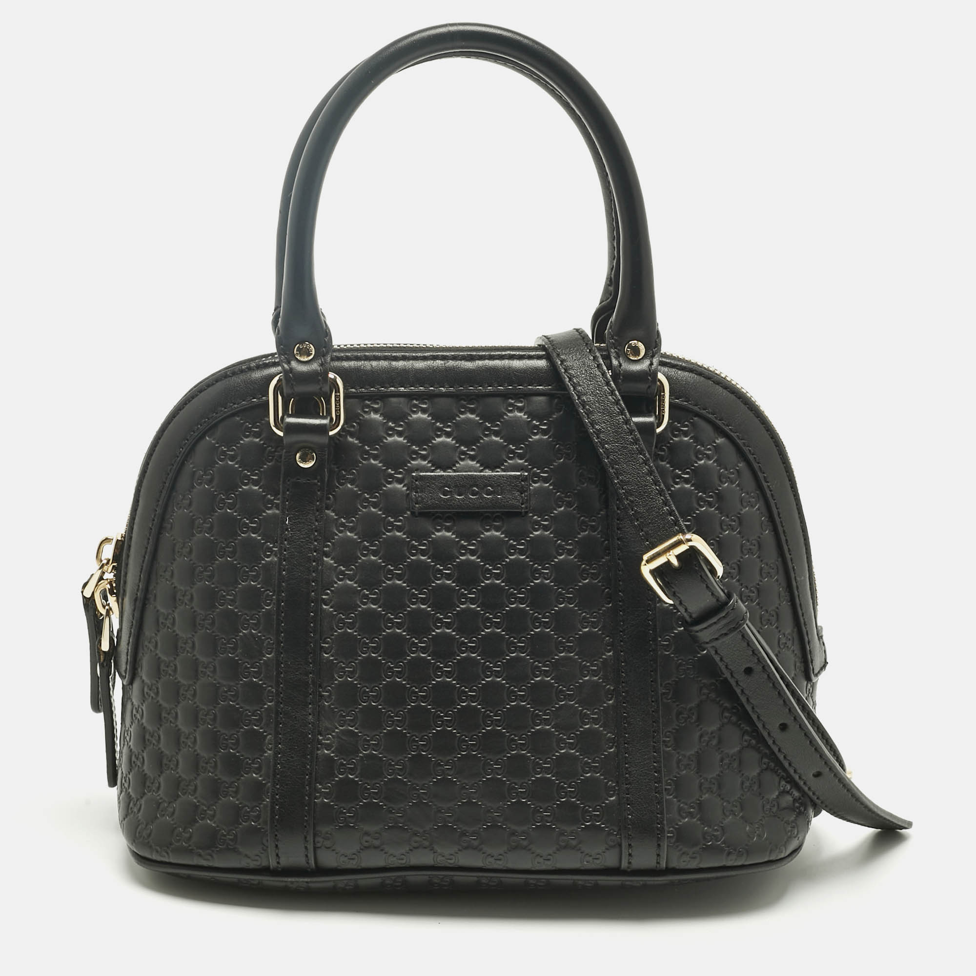 Click to view more detailed imagery on our partner's website Pre-owned Gucci Black Microssima Leather Mini Nice Dome Bag
