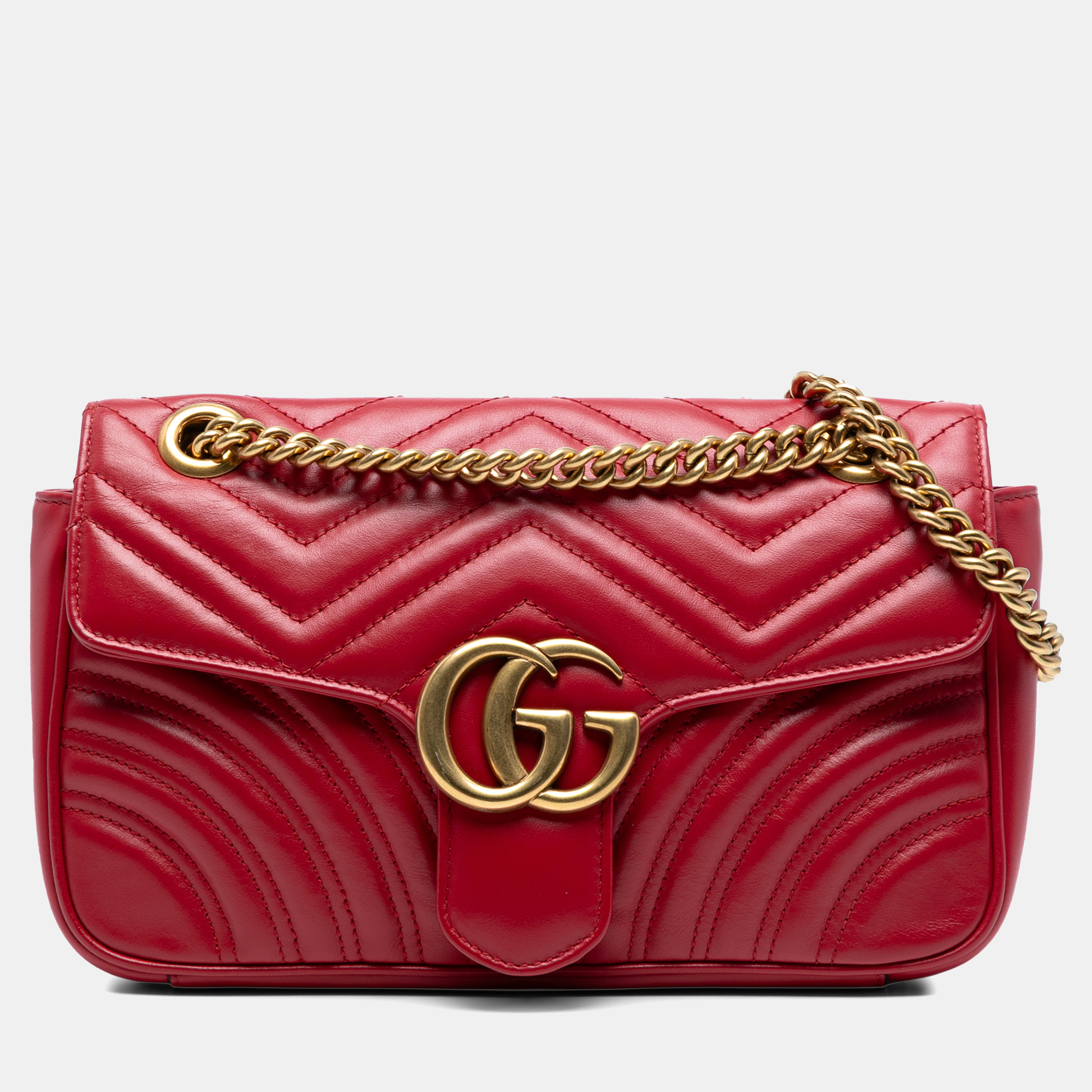 

Gucci Red Medium GG Marmont Matelasse Leather Shoulder Bag