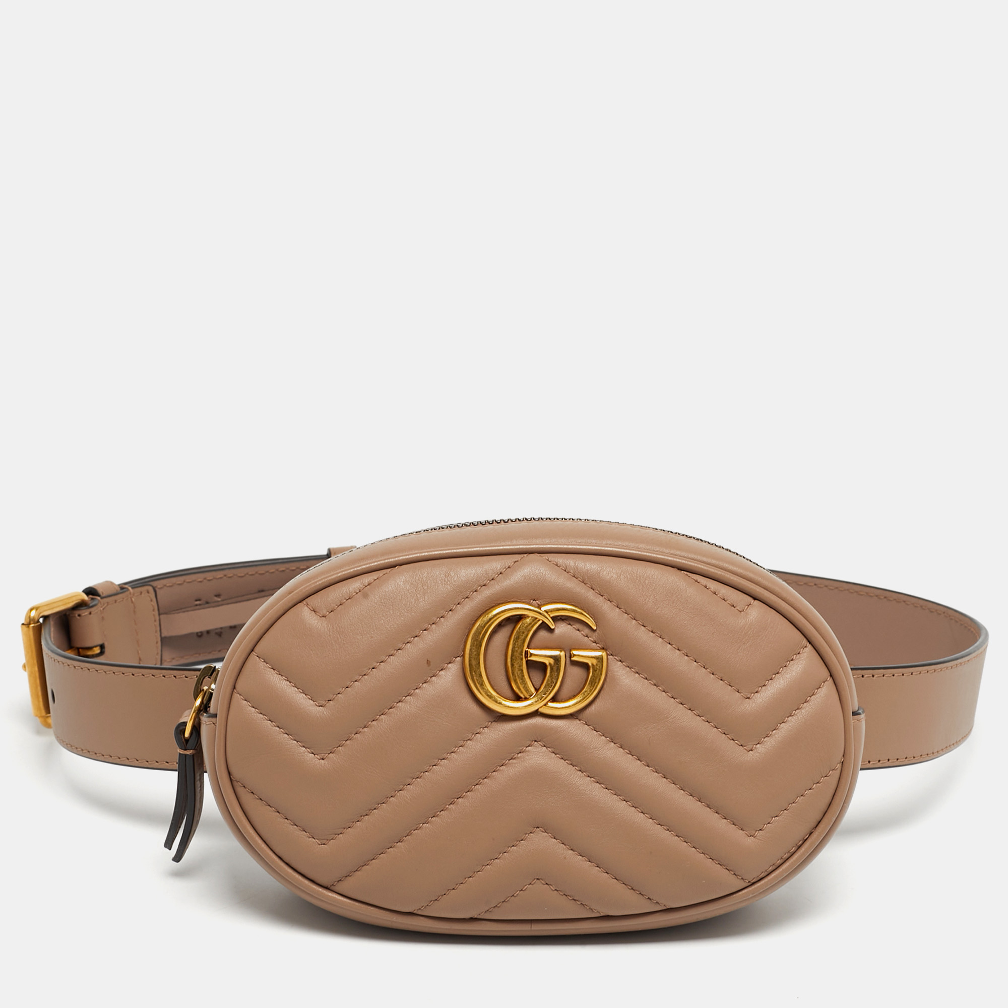 

Gucci Dusty Pink Matelassé Leather GG Marmont Belt Bag
