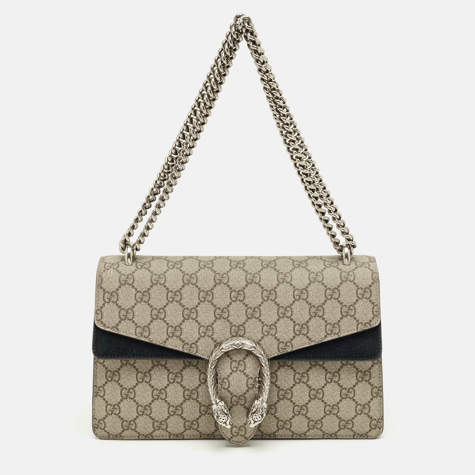 GUCCI Pre-owned Beige/black Gg Supreme Canvas And Suede Small Dionysus Shoulder Bag