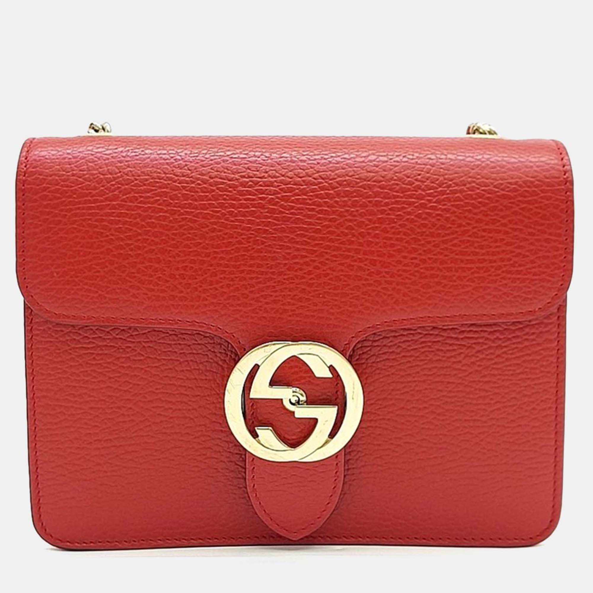 

Gucci Red Leather Interlocking GG Crossbody Bag
