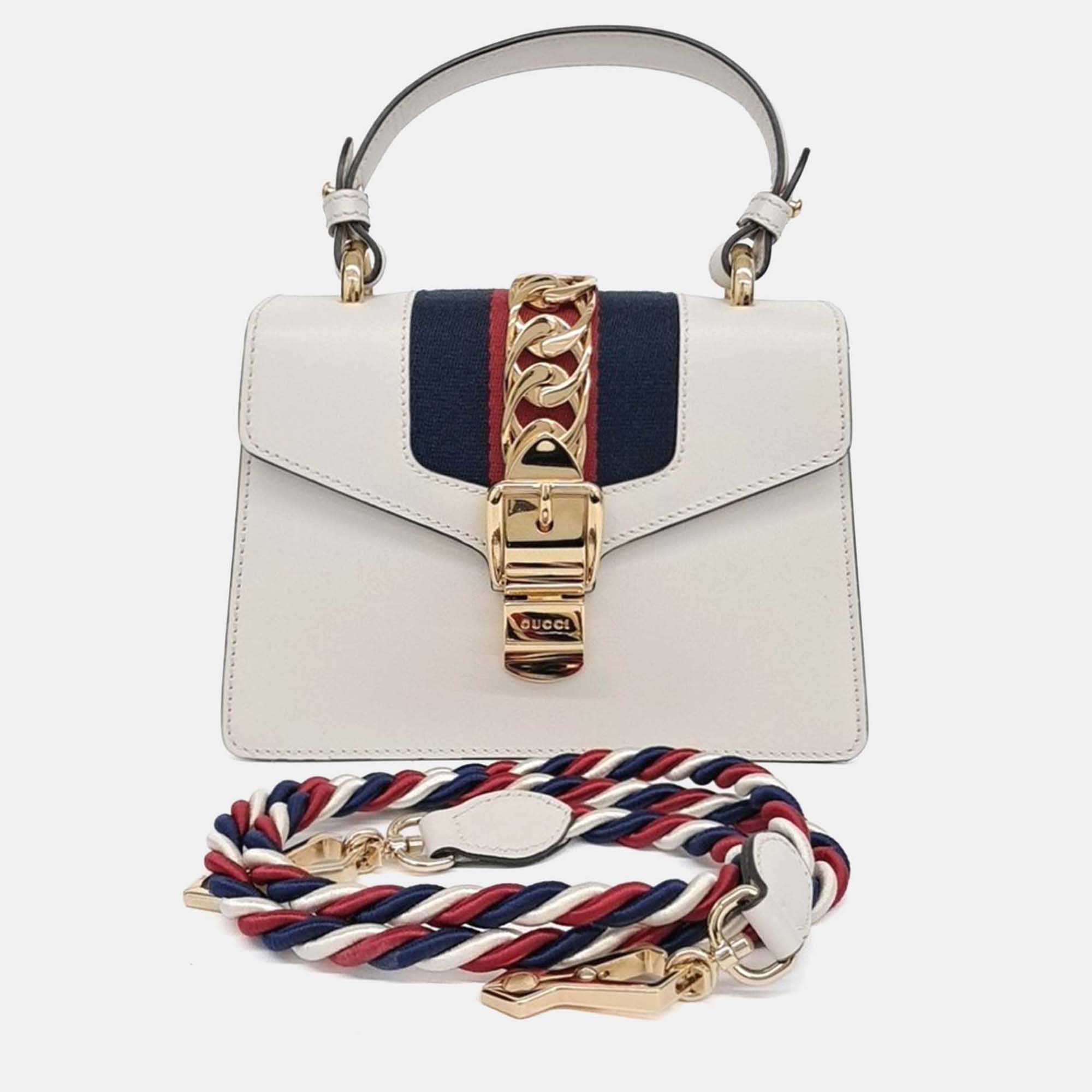 Pre-owned Gucci White Leather Sylvie Mini Tote And Crossbody Bag