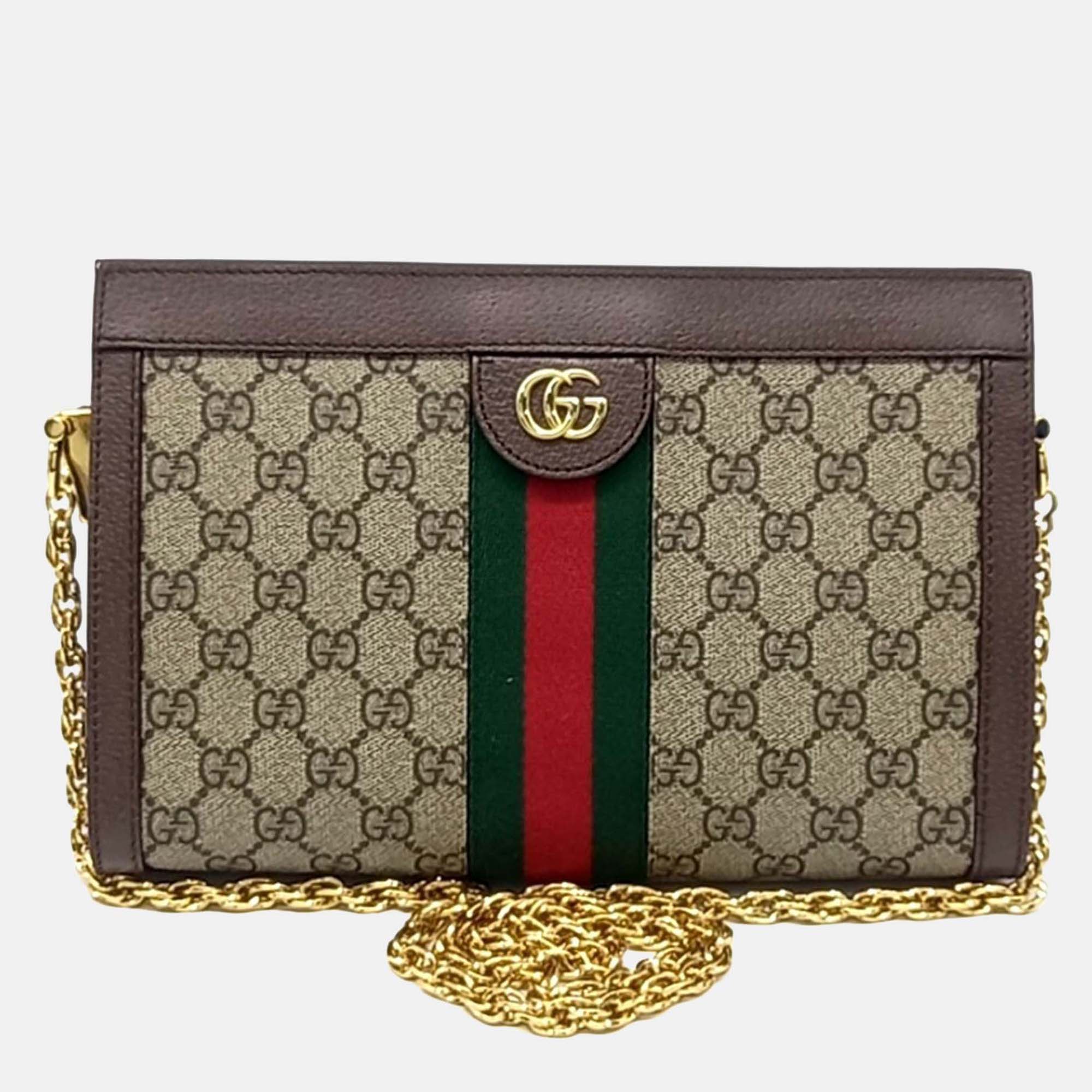 

Gucci Brown Coated Canvas Ophidia GG Supreme Shoulder Bag