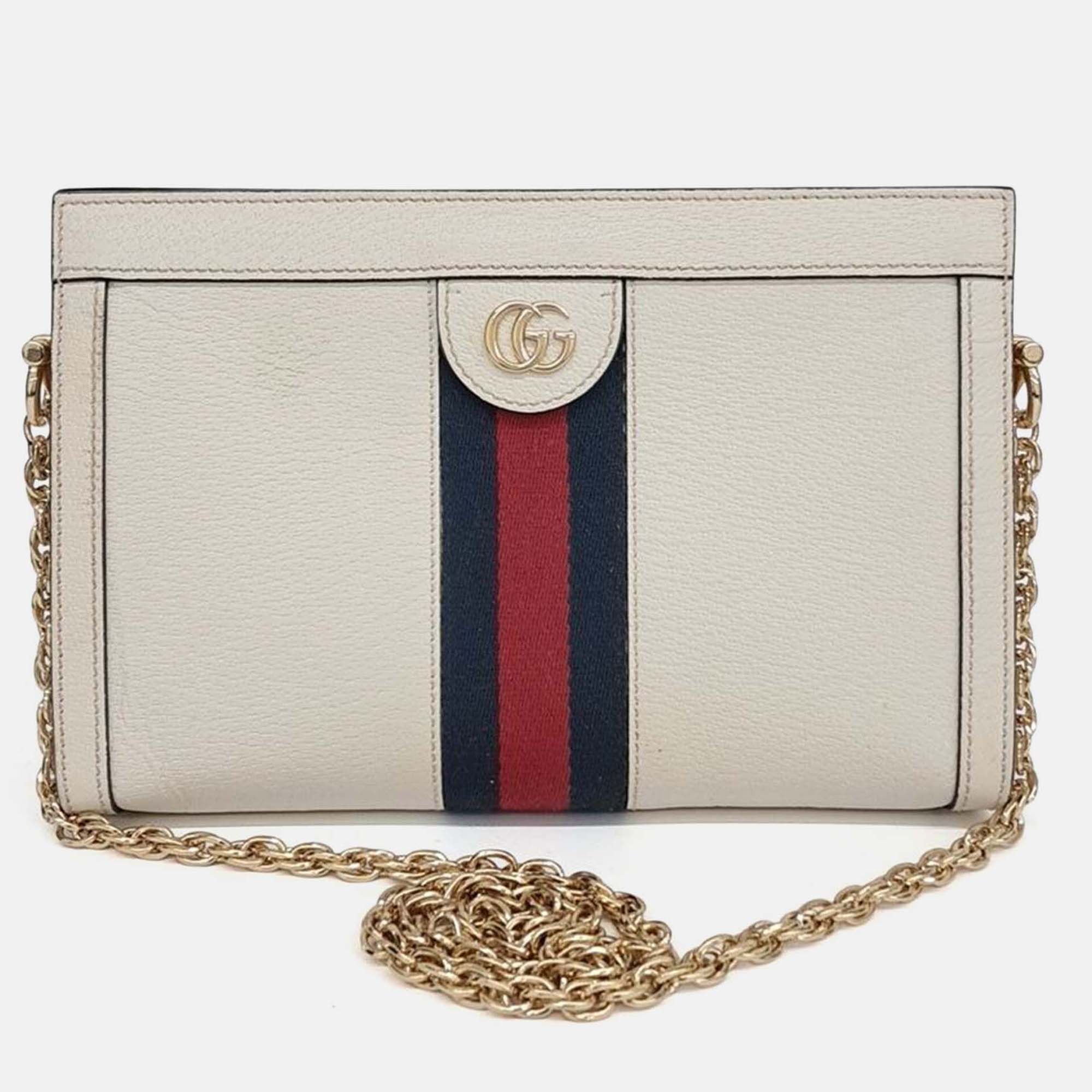 

Gucci Cream Leather Ophidia GG Shoulder Bag