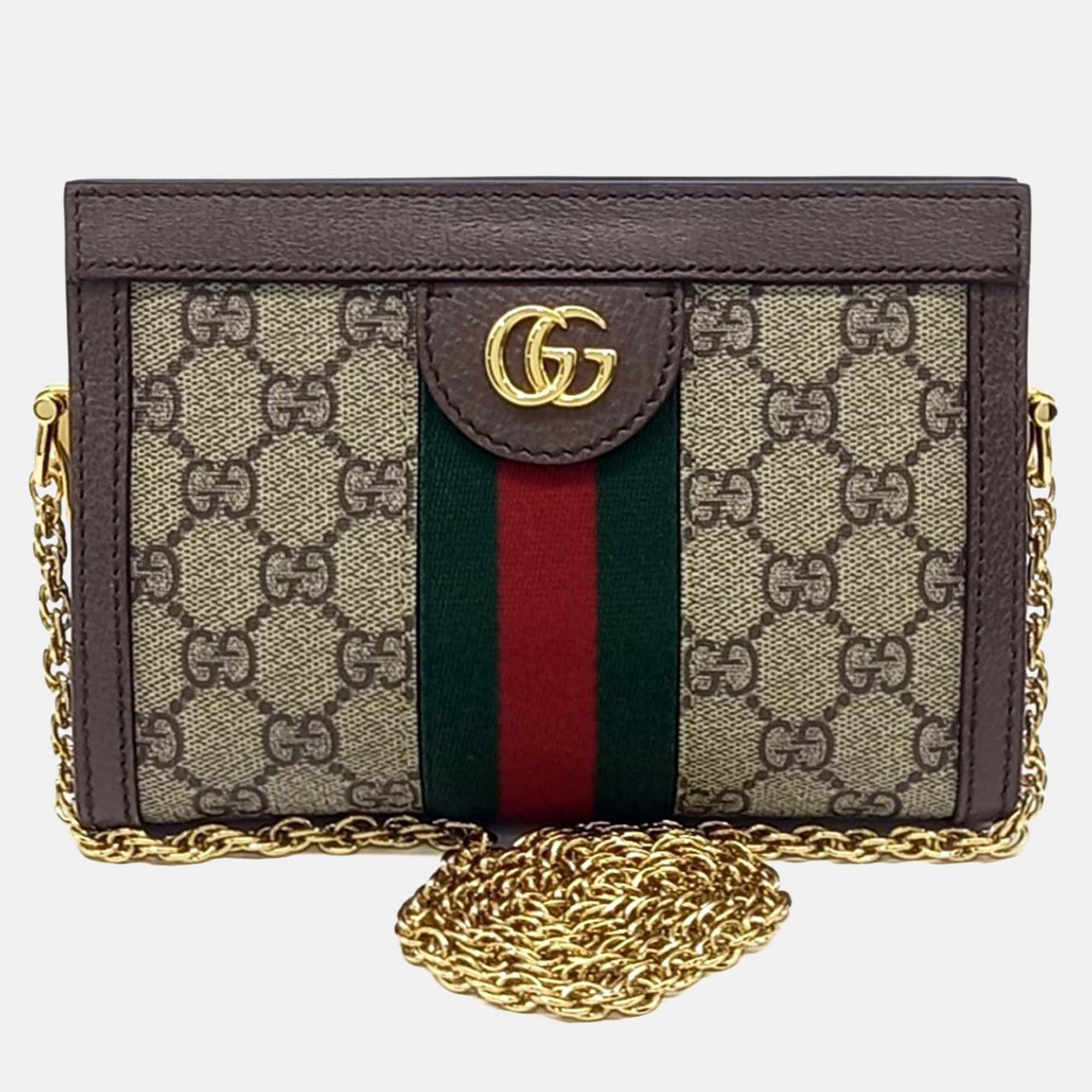 

Gucci Beige/Brown Coated Canvas Ophidia GG Supreme Mini Shoulder Bag
