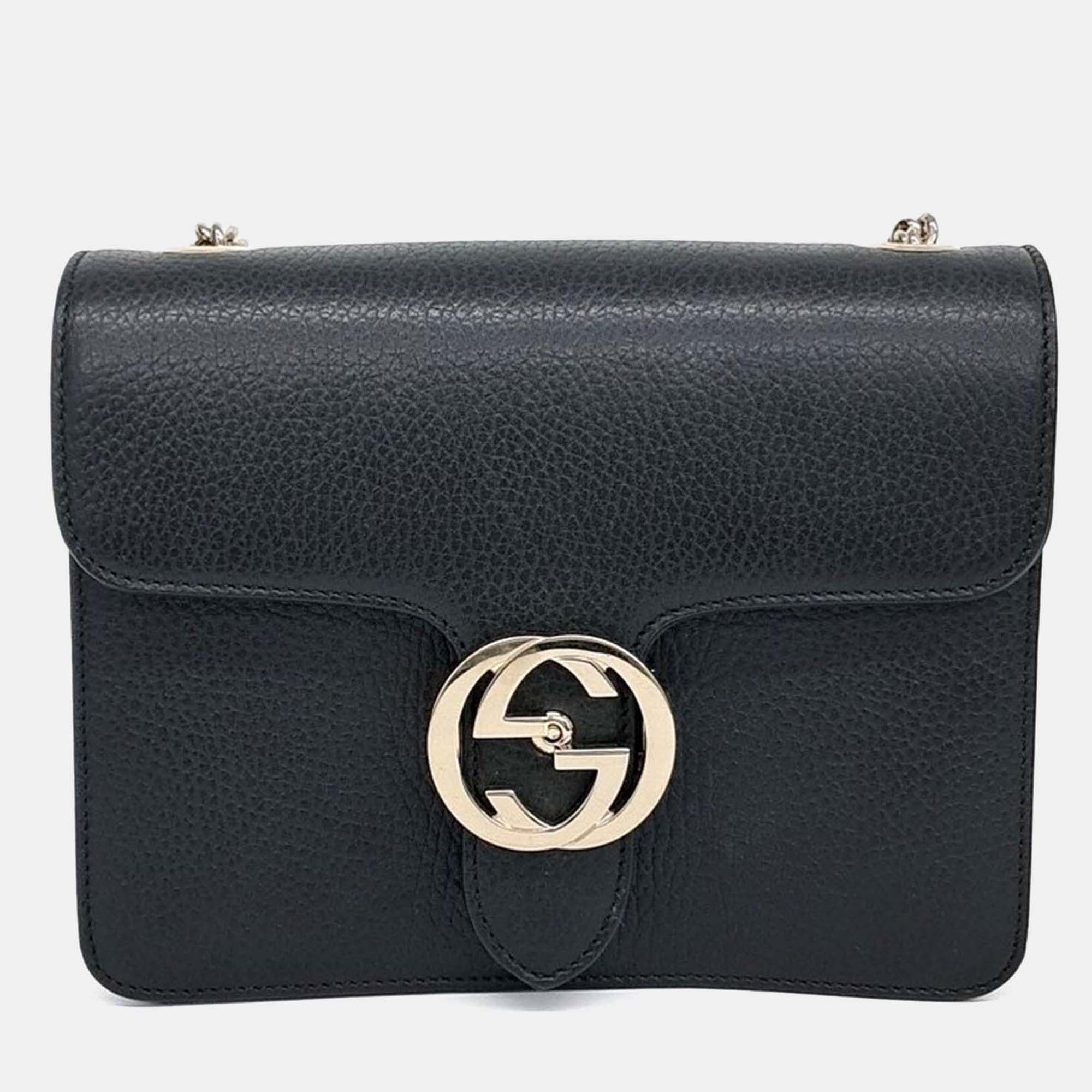 

Gucci Black Leather Interlocking GG Crossbody Bag