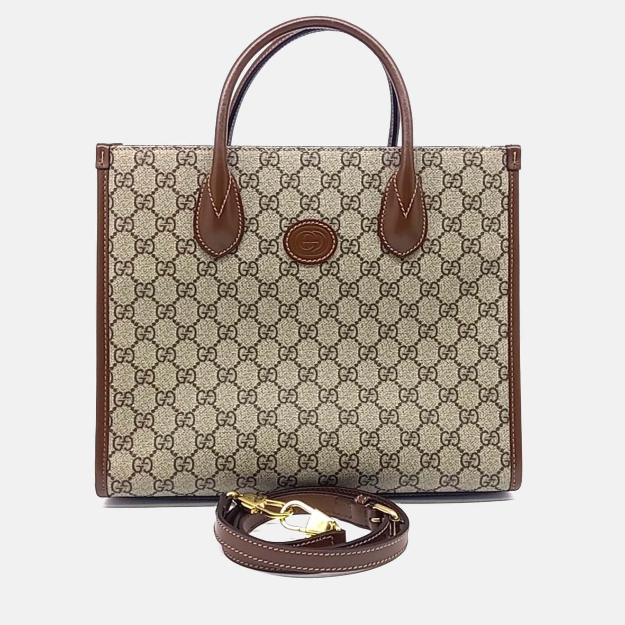 

Gucci Beige/Brown Coated Canvas GG Small Tote Bag