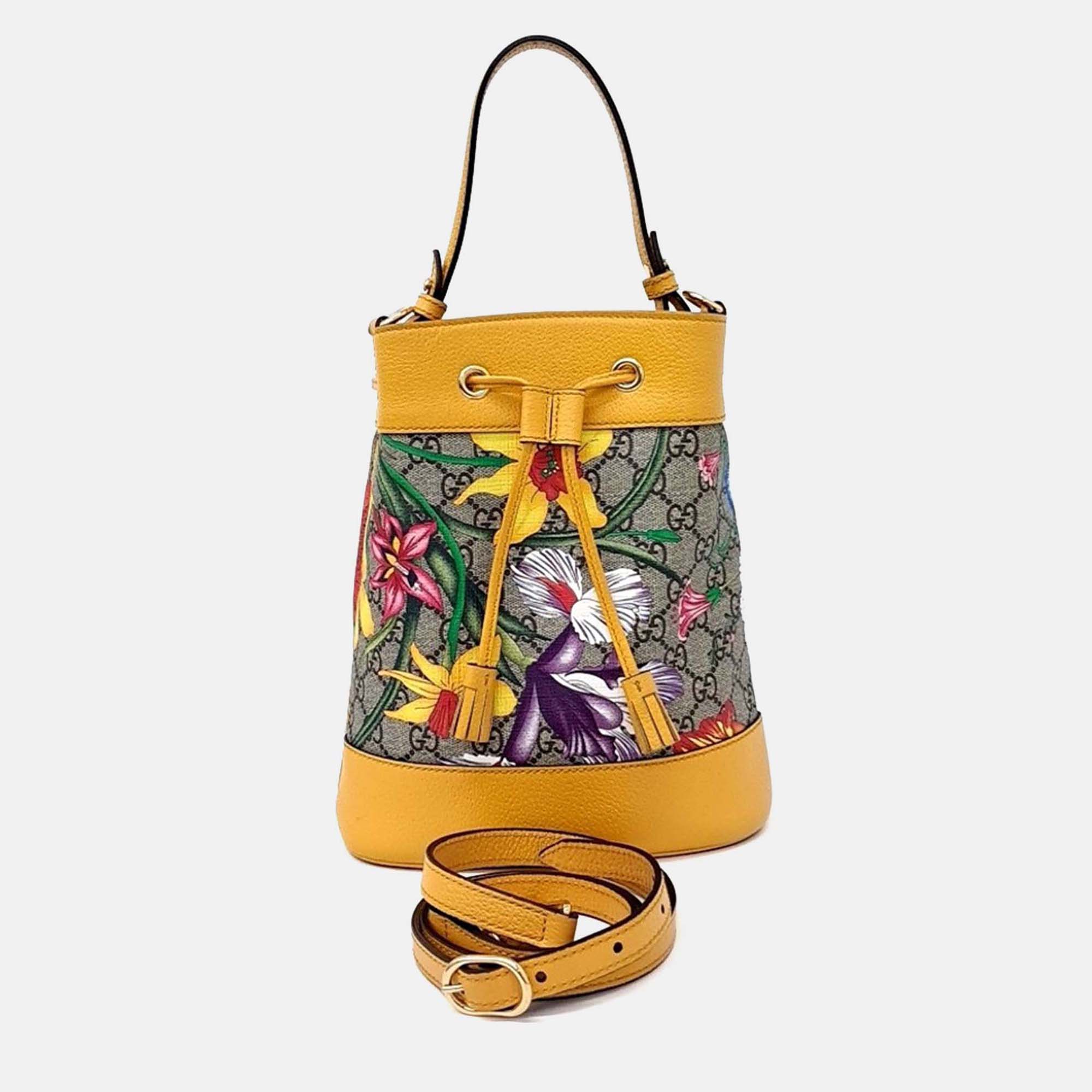 

Gucci Multicolor Yellow Coated Canvas Ophidia Small Bucket Bag