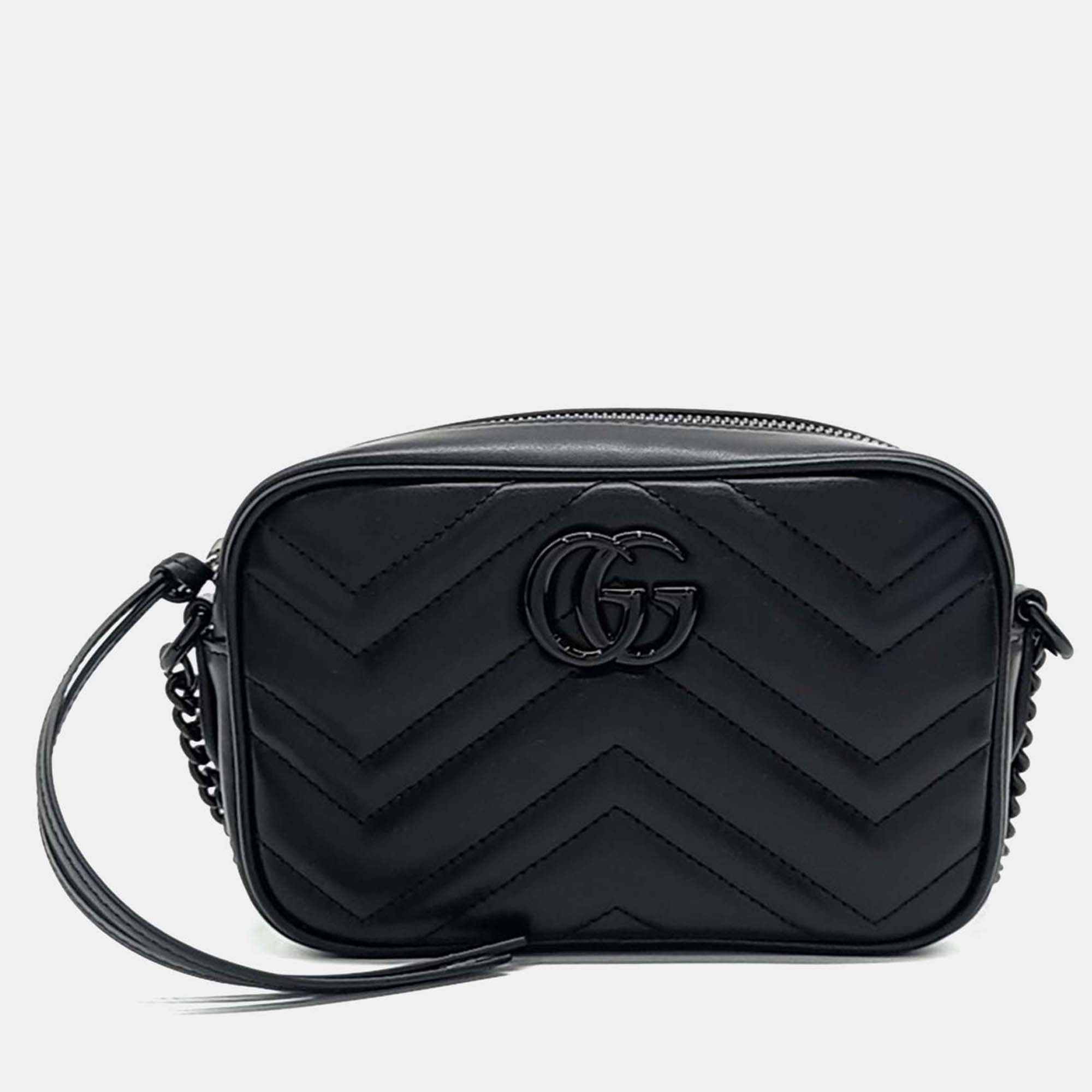 

Gucci Black Leather Marmont Matelasse Mini Crossbody Bag