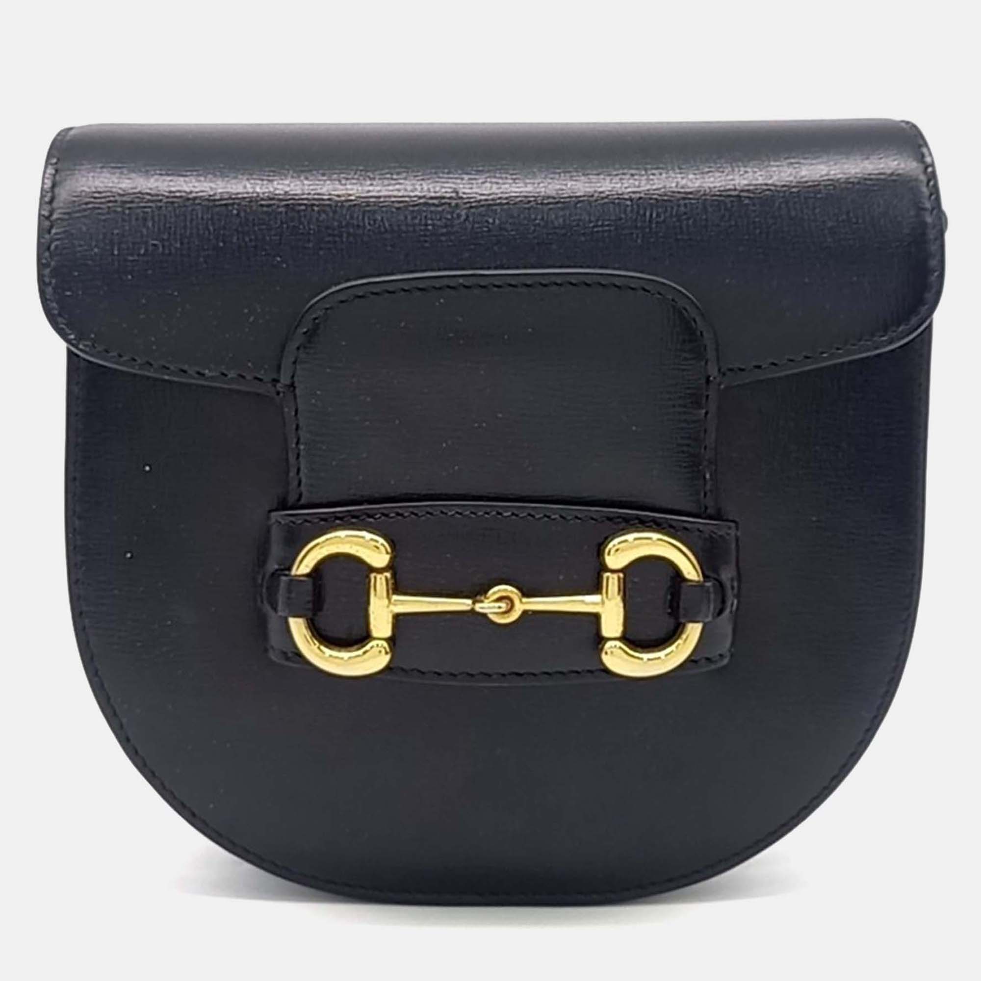 

Gucci Black Leather 1955 Horsebit Round Mini Bag