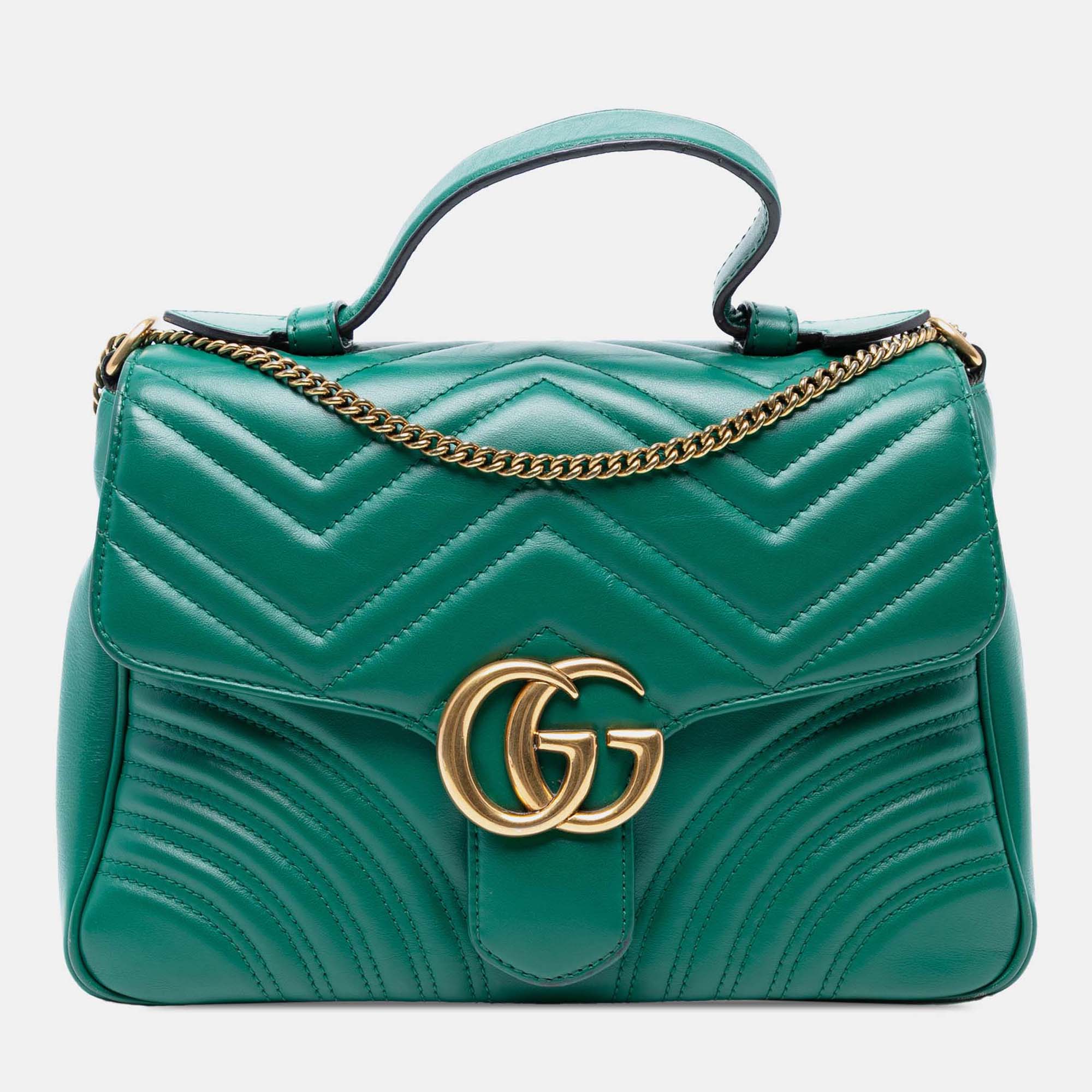 

Gucci Green Small GG Marmont Matelasse Leather Top Handle Bag