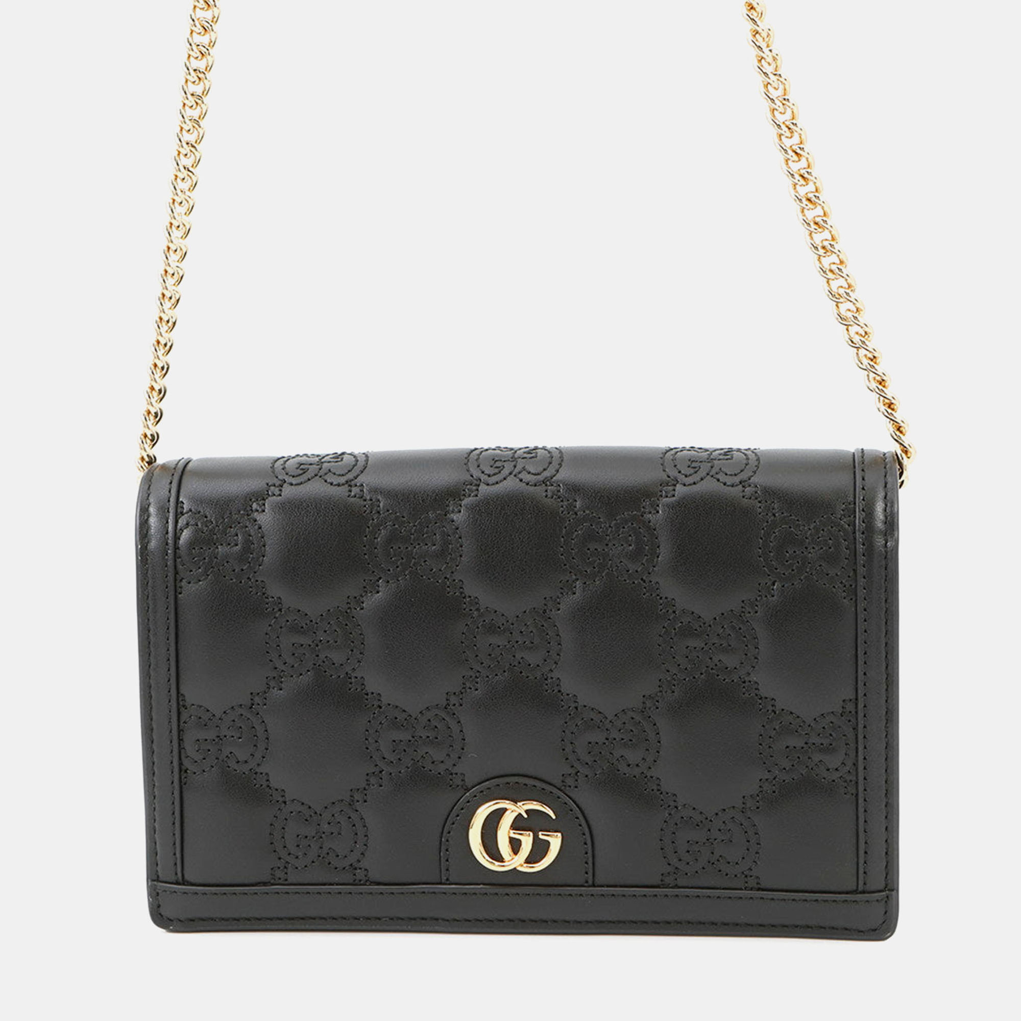 

Gucci Gg Matelasse Chain Wallet Black Leather
