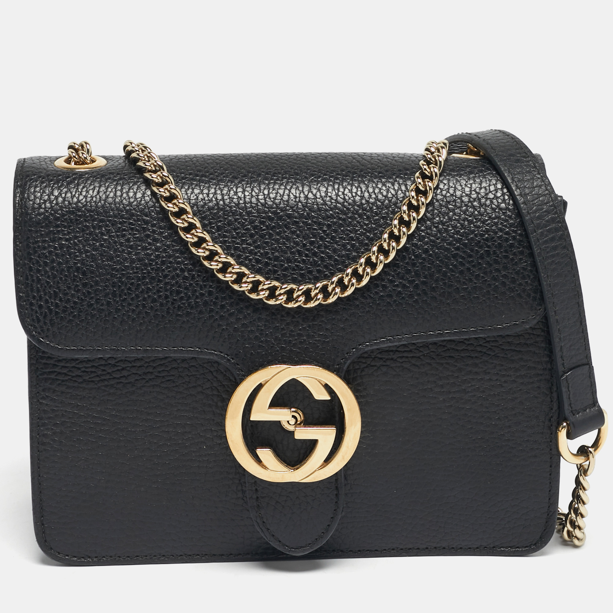 

Gucci Black Leather Dollar Interlocking G Shoulder Bag