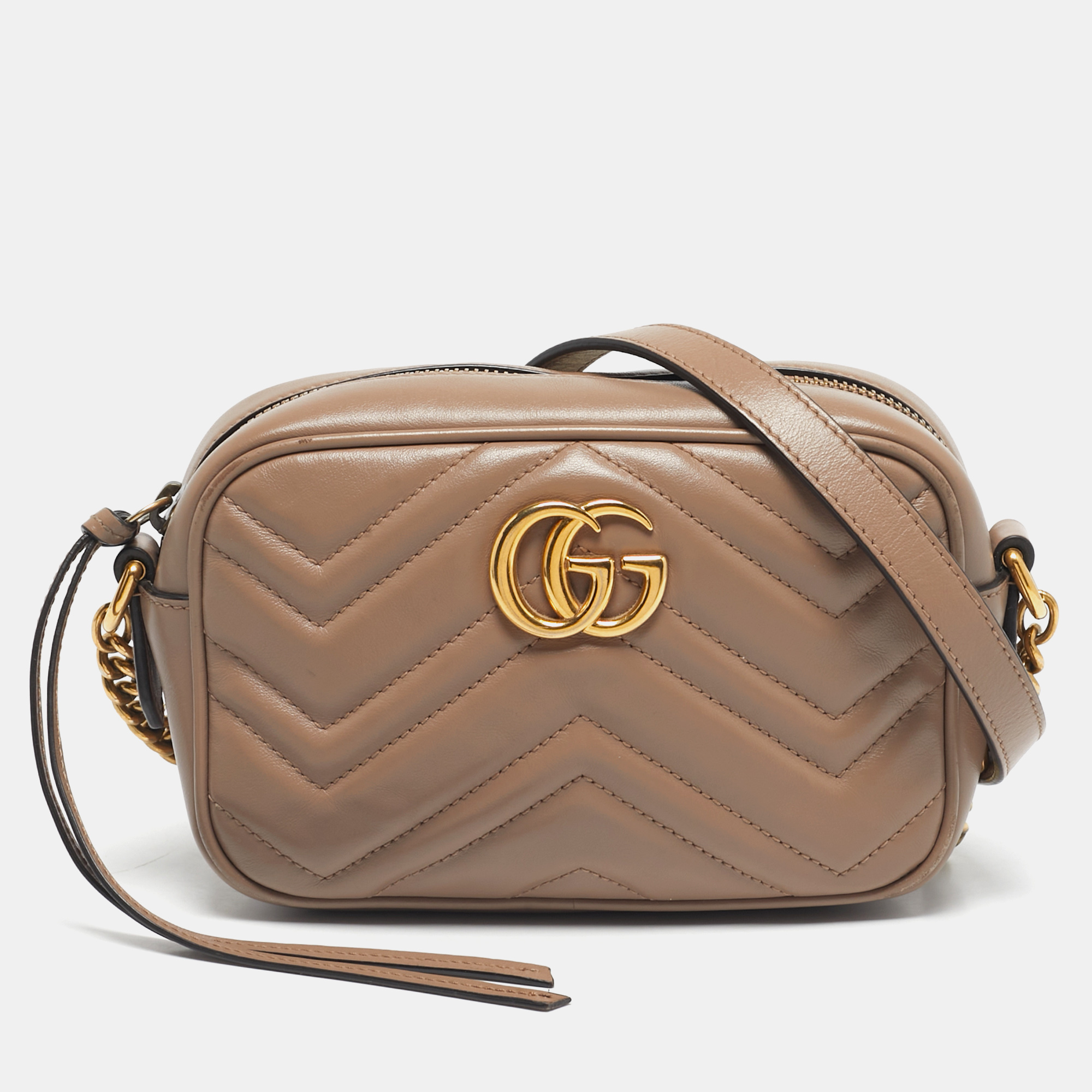

Gucci Beige Matelassé Leather Mini GG Marmont Camera Bag
