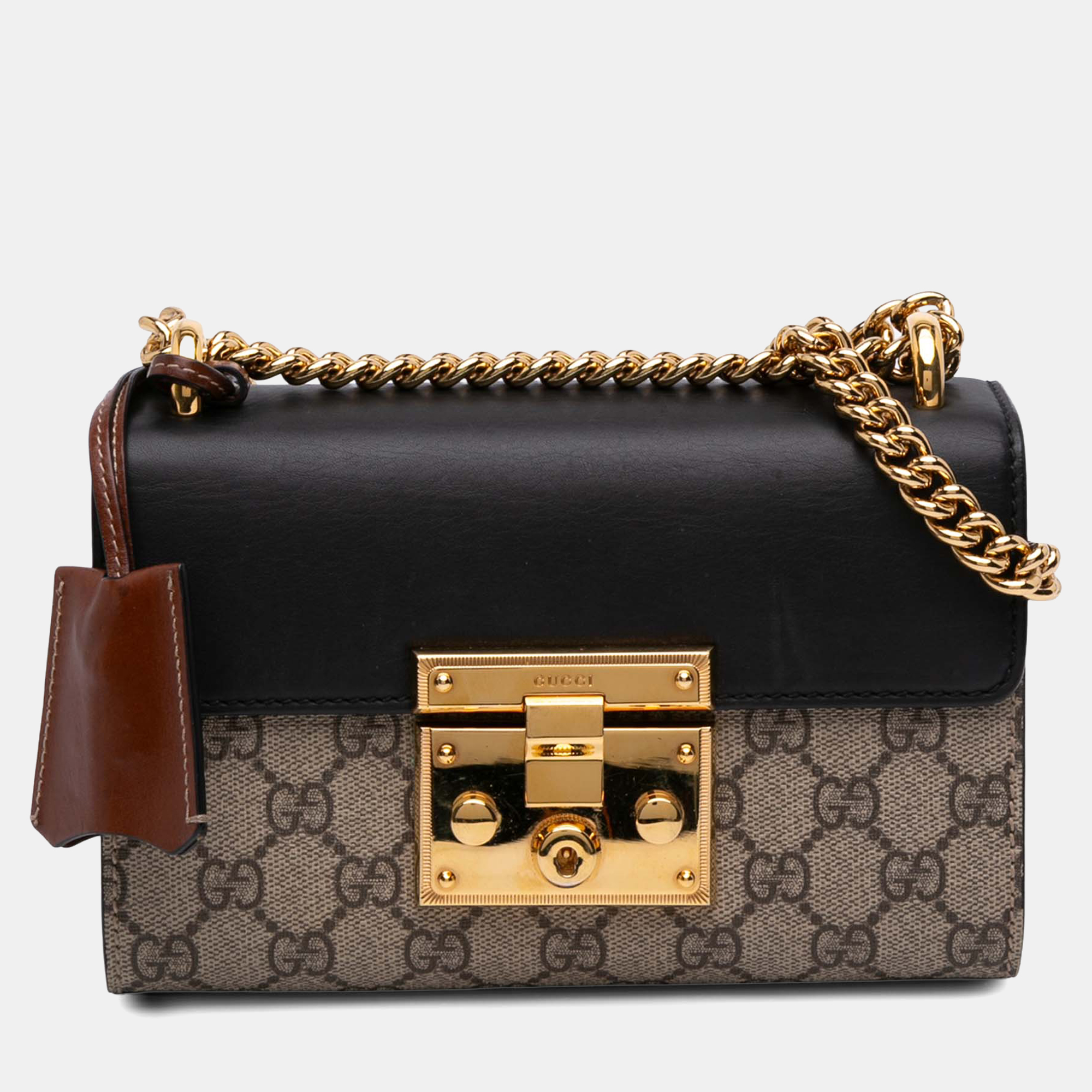 

Gucci Beige Black Small GG Supreme Padlock Crossbody