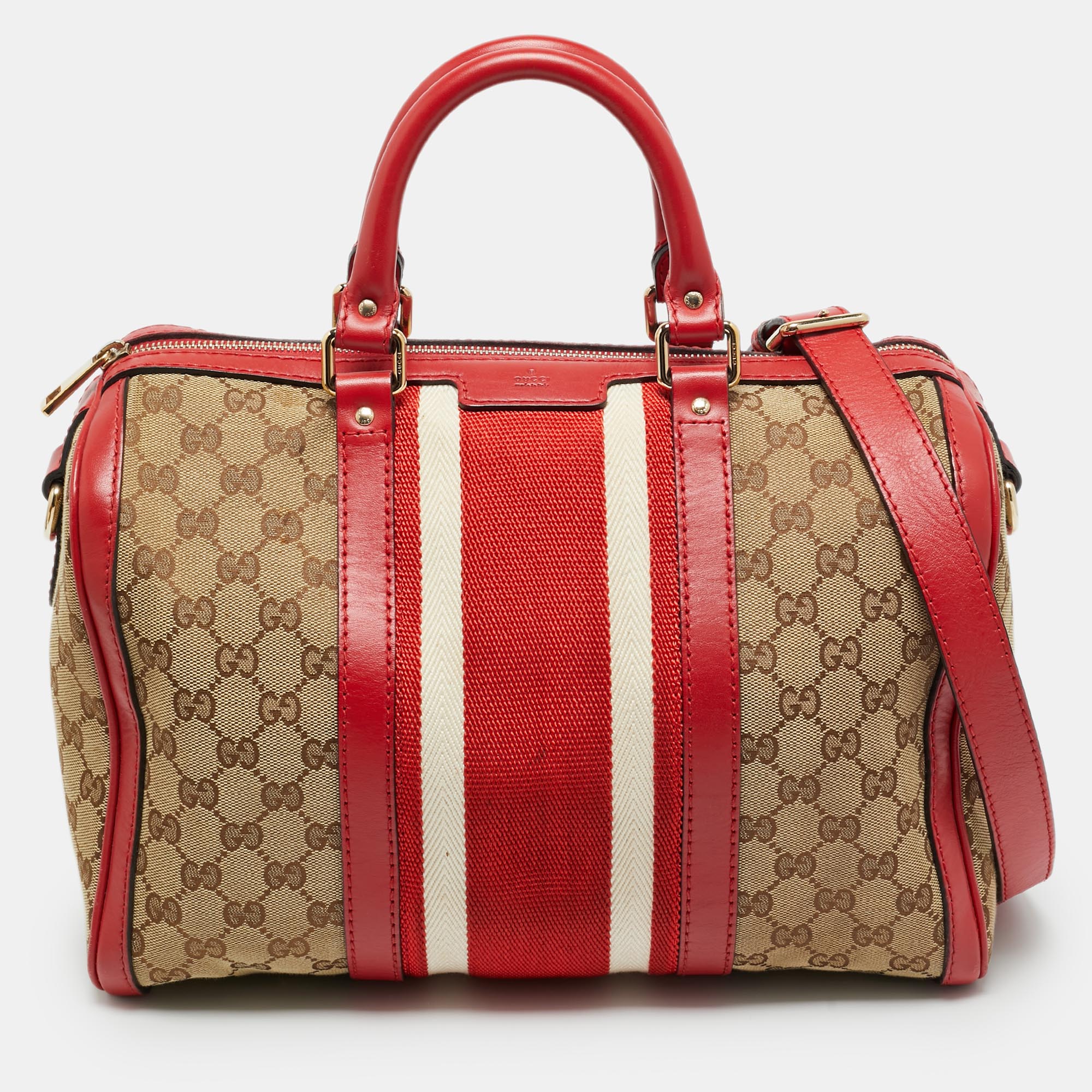 

Gucci Joy Medium Red GG Canvas and Leather Boston Bag
