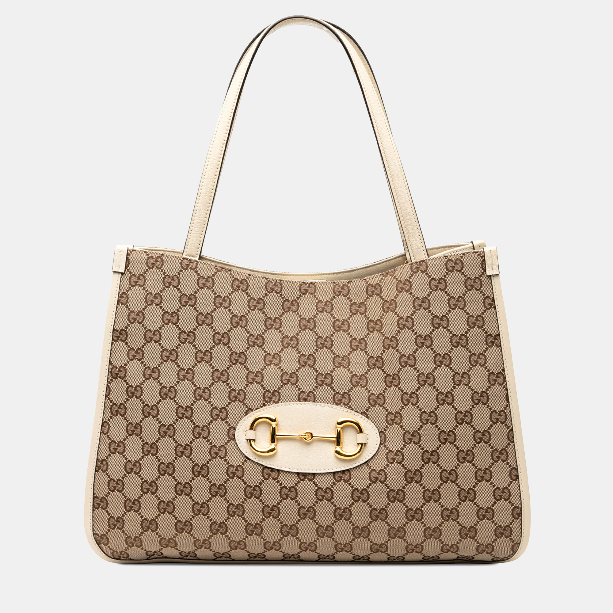 

Gucci Brown White Medium GG Canvas Horsebit 1955 Tote