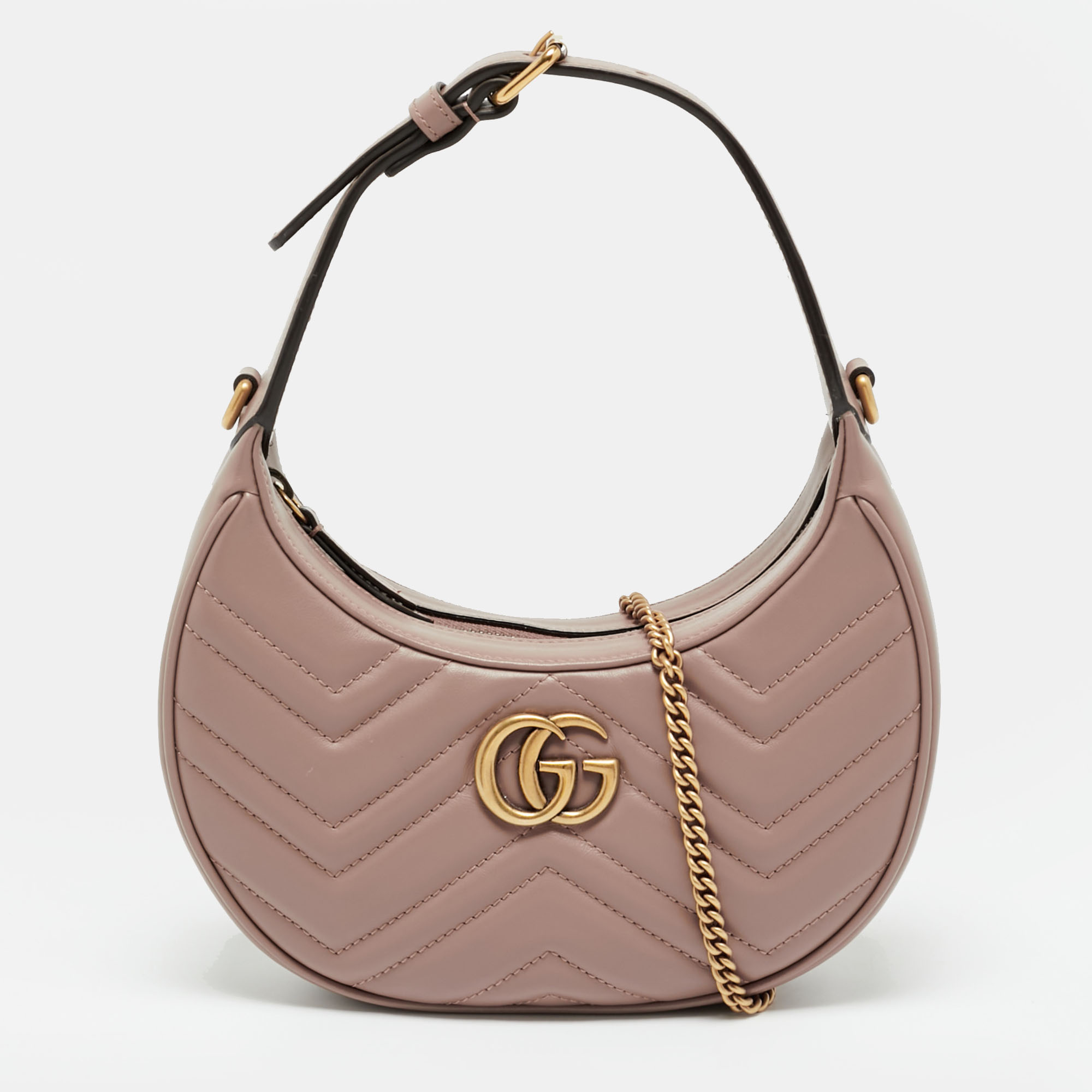 

Gucci GG Marmont  Rose Poudre Matelassé Leather Hobo, Pink