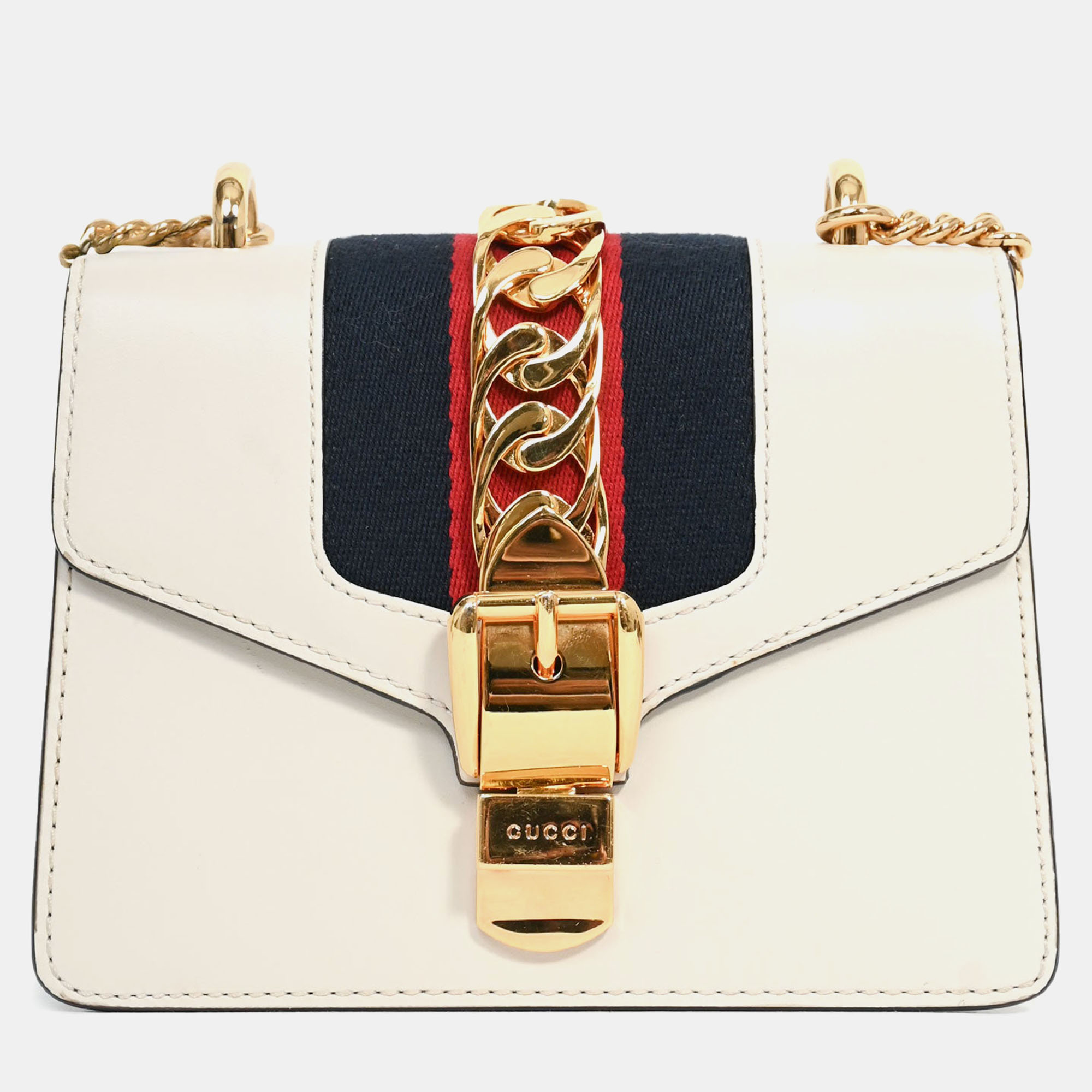 

Gucci Cream Leather Web Mini Sylvie Chain Bag