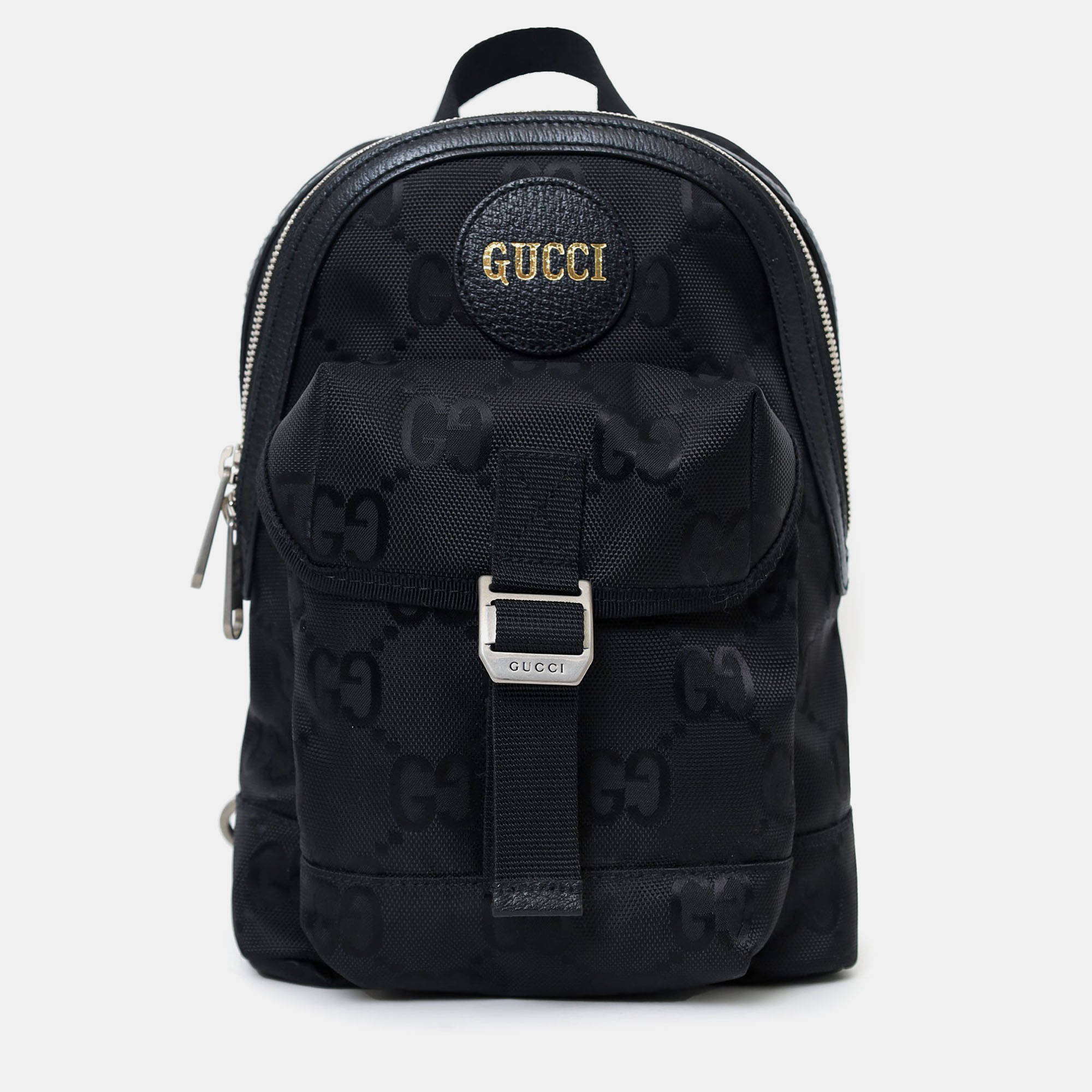 Pre-owned Gucci Black Jumbo Gg Nylon Off The Grid Sling Backpack