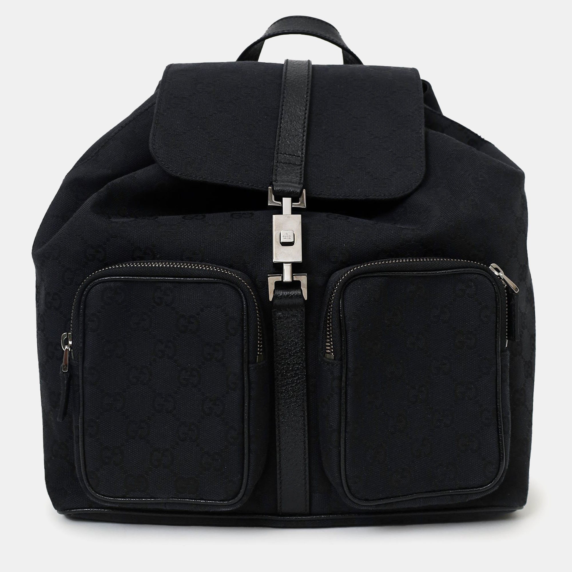 Pre-owned Gucci Black Canvas/leather Jackie Gg Backpack