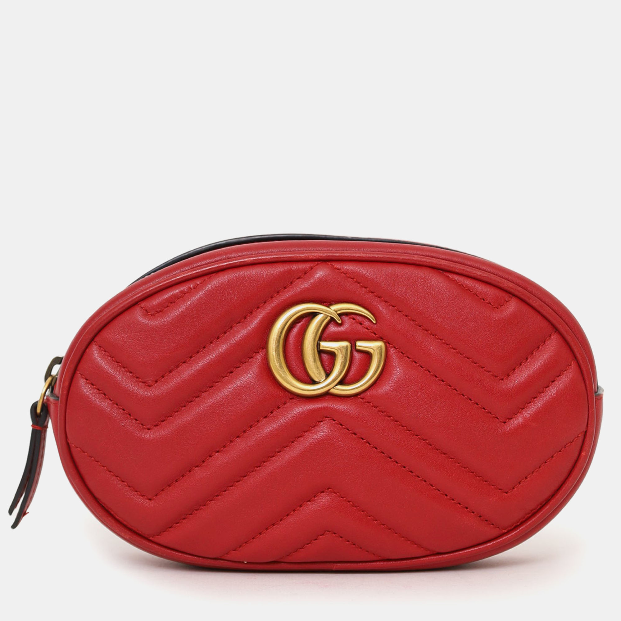 

Gucci Red Chevron Leather Marmont Belt Bag