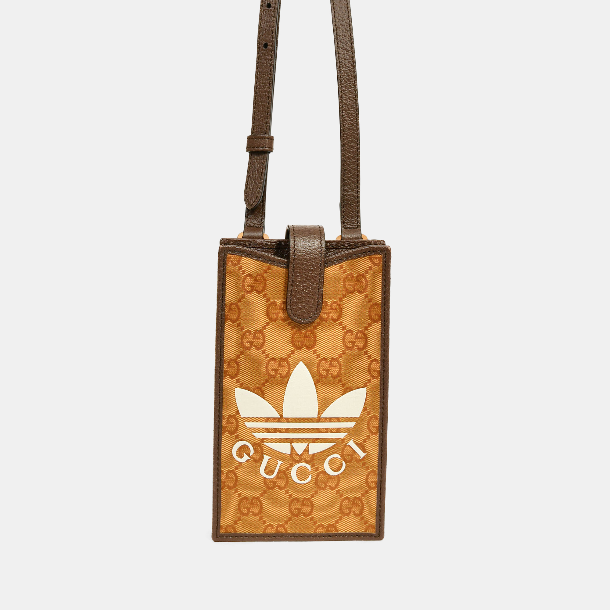Pre-owned Gucci X Adidas Brown Coated Canvas Phone Pouch Crossbody Bag