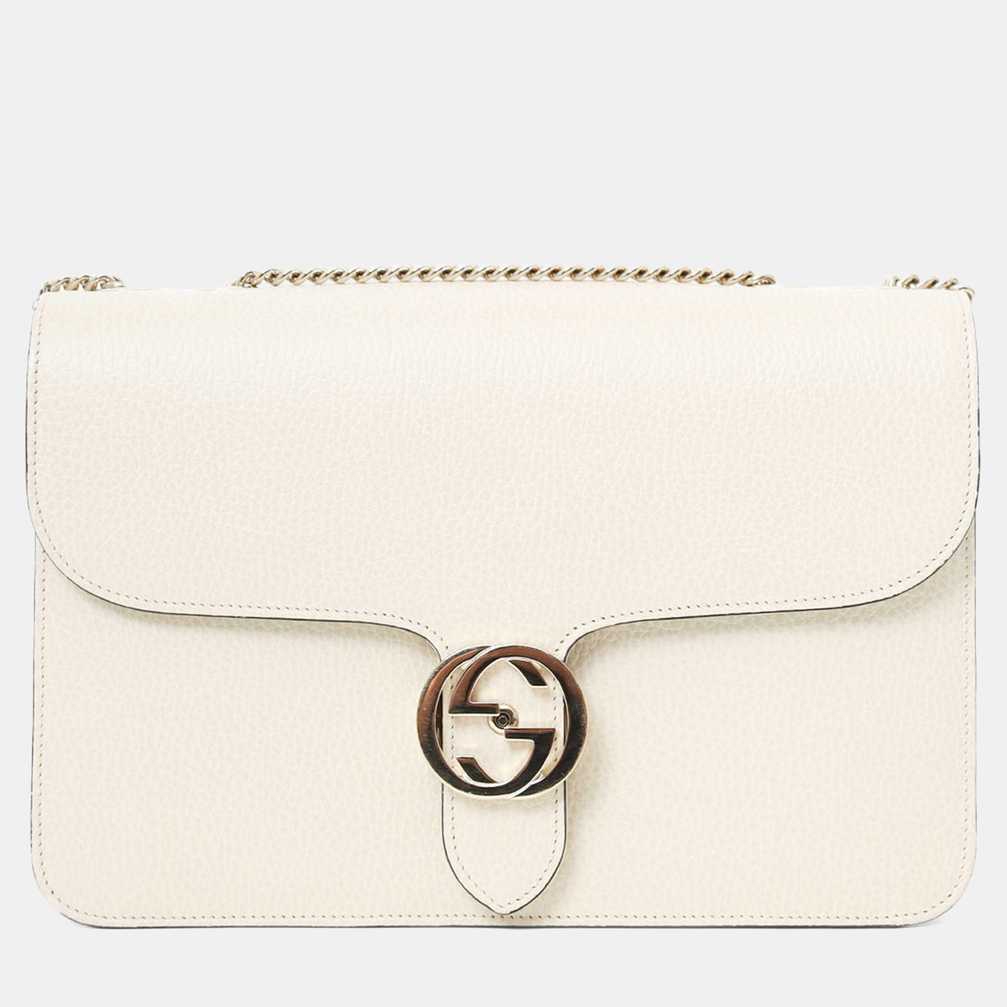 

Gucci White Calfskin Medium Dollar Interlocking G Shoulder Bag