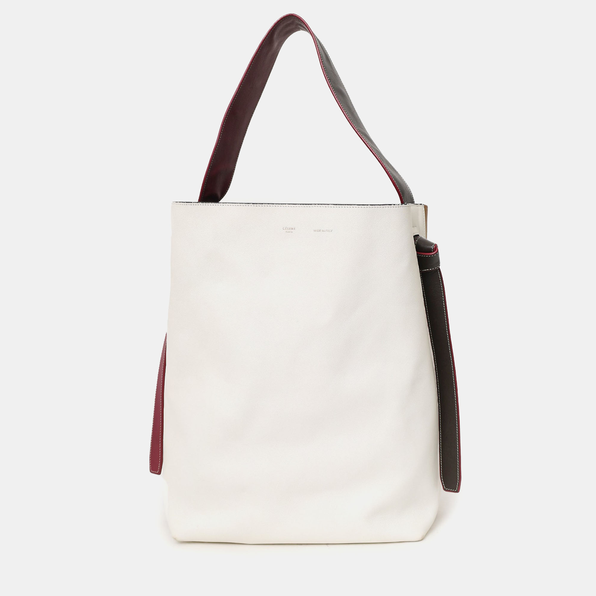 Click to view more detailed imagery on our partner's website Pre-owned Gucci Celine Beige/white Leather Twisted Cabas Bag In Sand