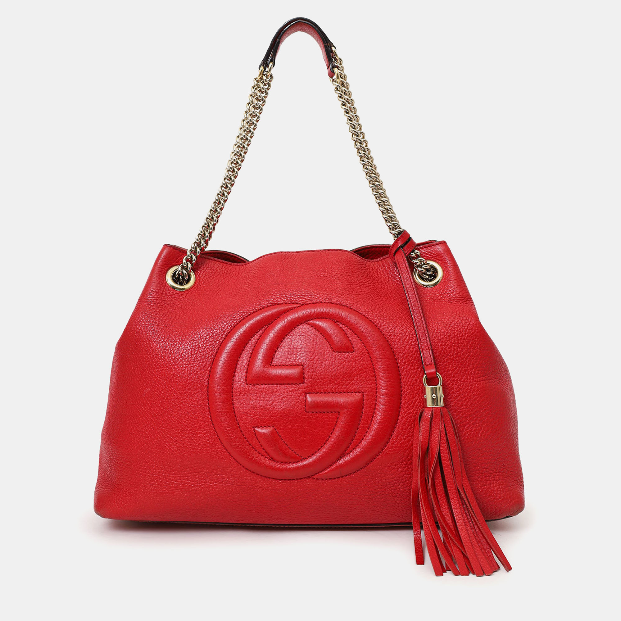 

Gucci Red Leather 'Soho' Chain Tote Bag