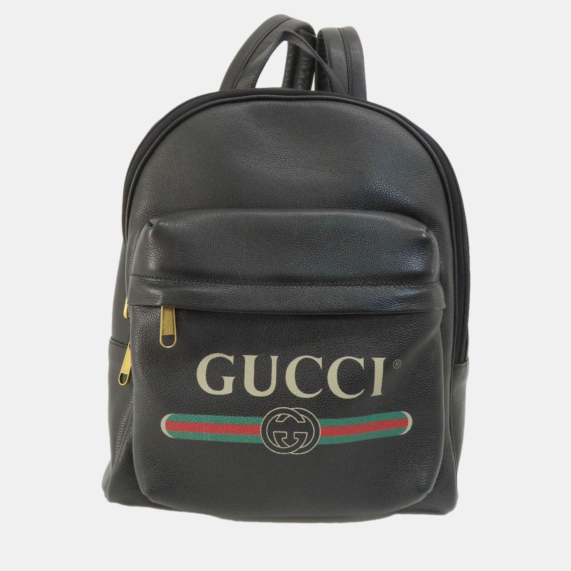Pre-owned Gucci Printed Backpack Calf Leather In Black