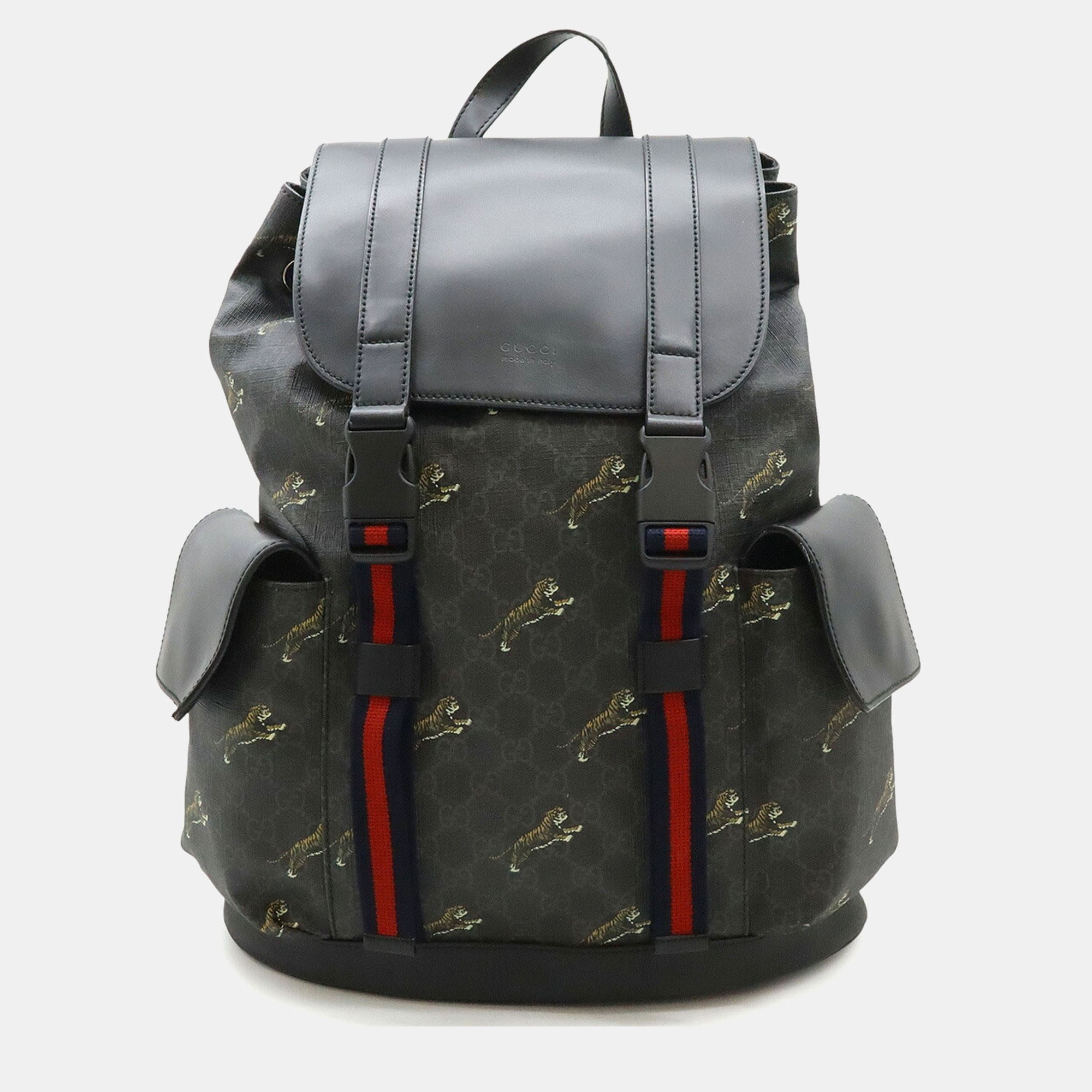 

Gucci Soft Gg Supreme Sherry Line Backpack Tiger Pvc Leather Black Grey