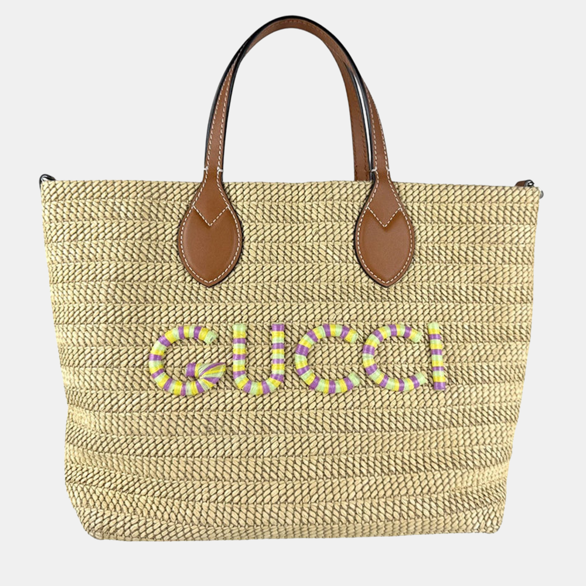 

Gucci Handbag/Shoulder Bag In Raffia And Leather Beige Brown Silver