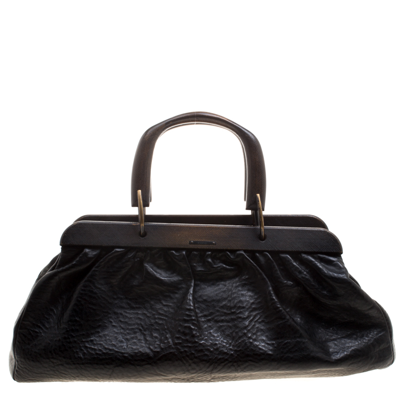 Pre Owned حقيبة دكتور غوتشي خشب وجلد محبب سوداء