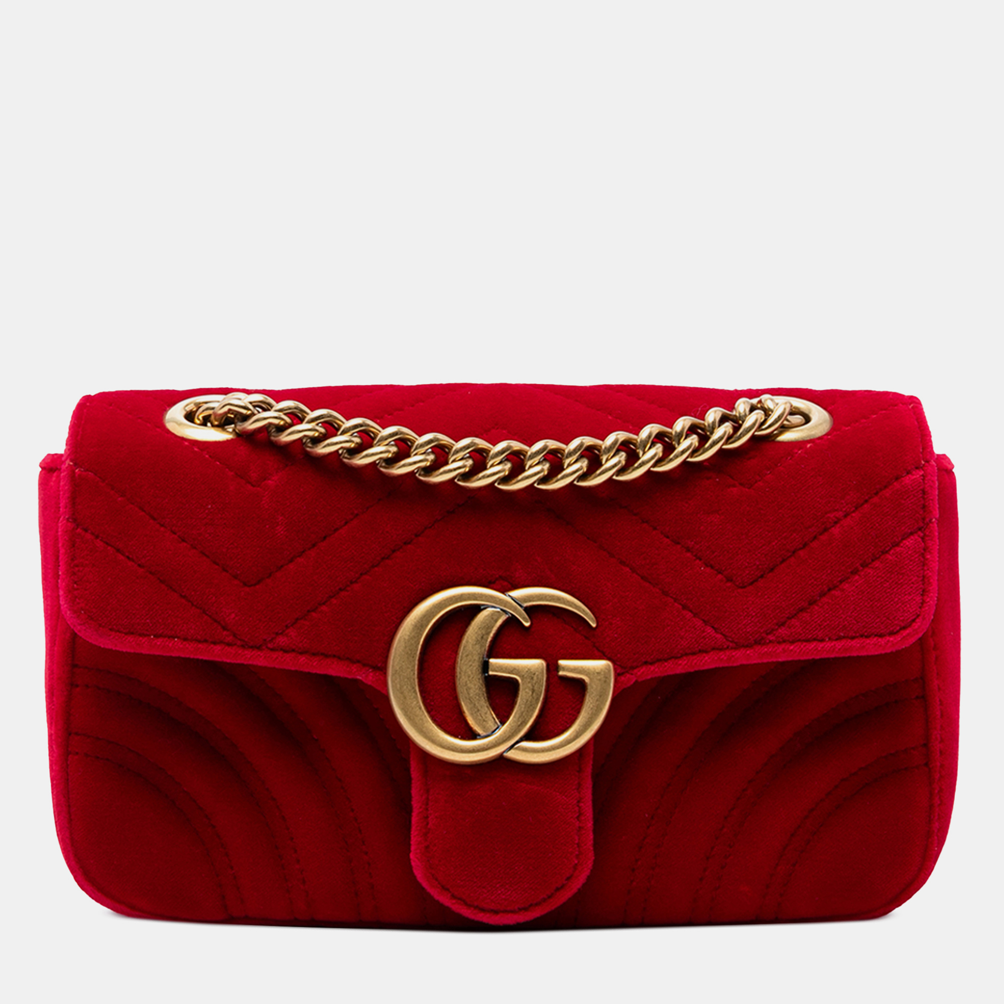 

Gucci Red Small GG Marmont Matelasse Velvet Shoulder Bag