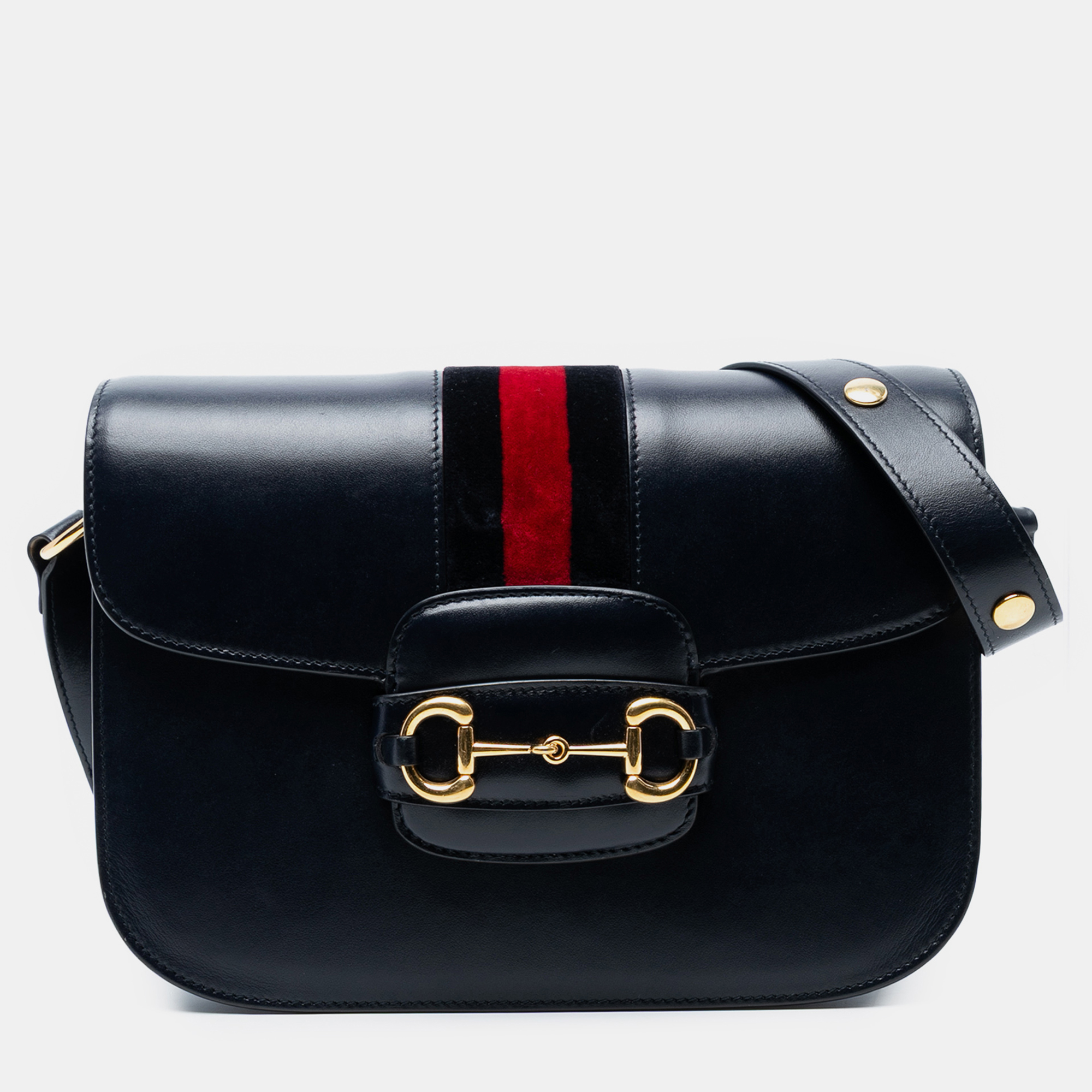 

Gucci Black Medium Leather Web 1955 Horsebit Shoulder Bag