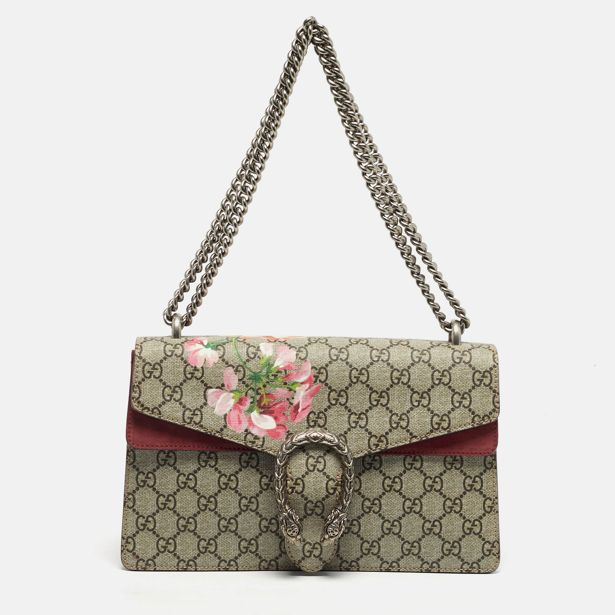 

Gucci Dionysus Blooms Old Rose/Beige GG Supreme Canvas and Suede Shoulder Bag, Pink