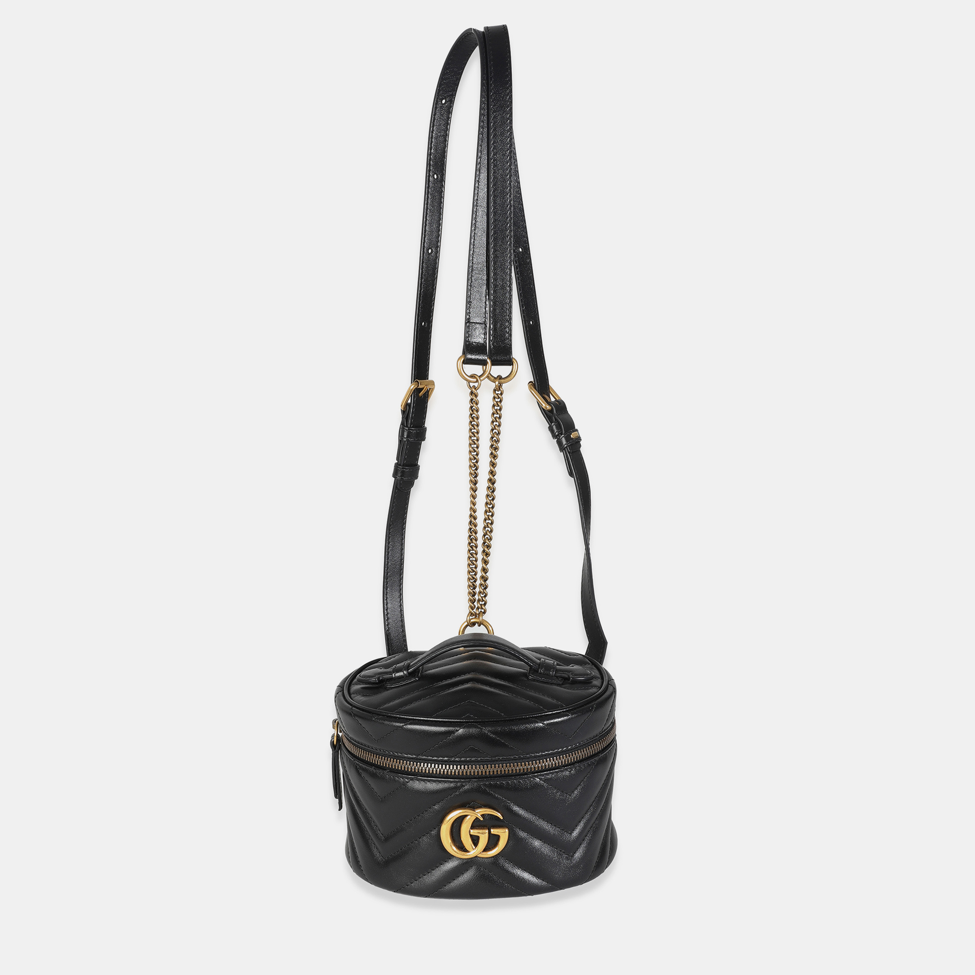 Pre-owned Gucci Black Calfskin Matelasse Mini Gg Marmont Round Backpack